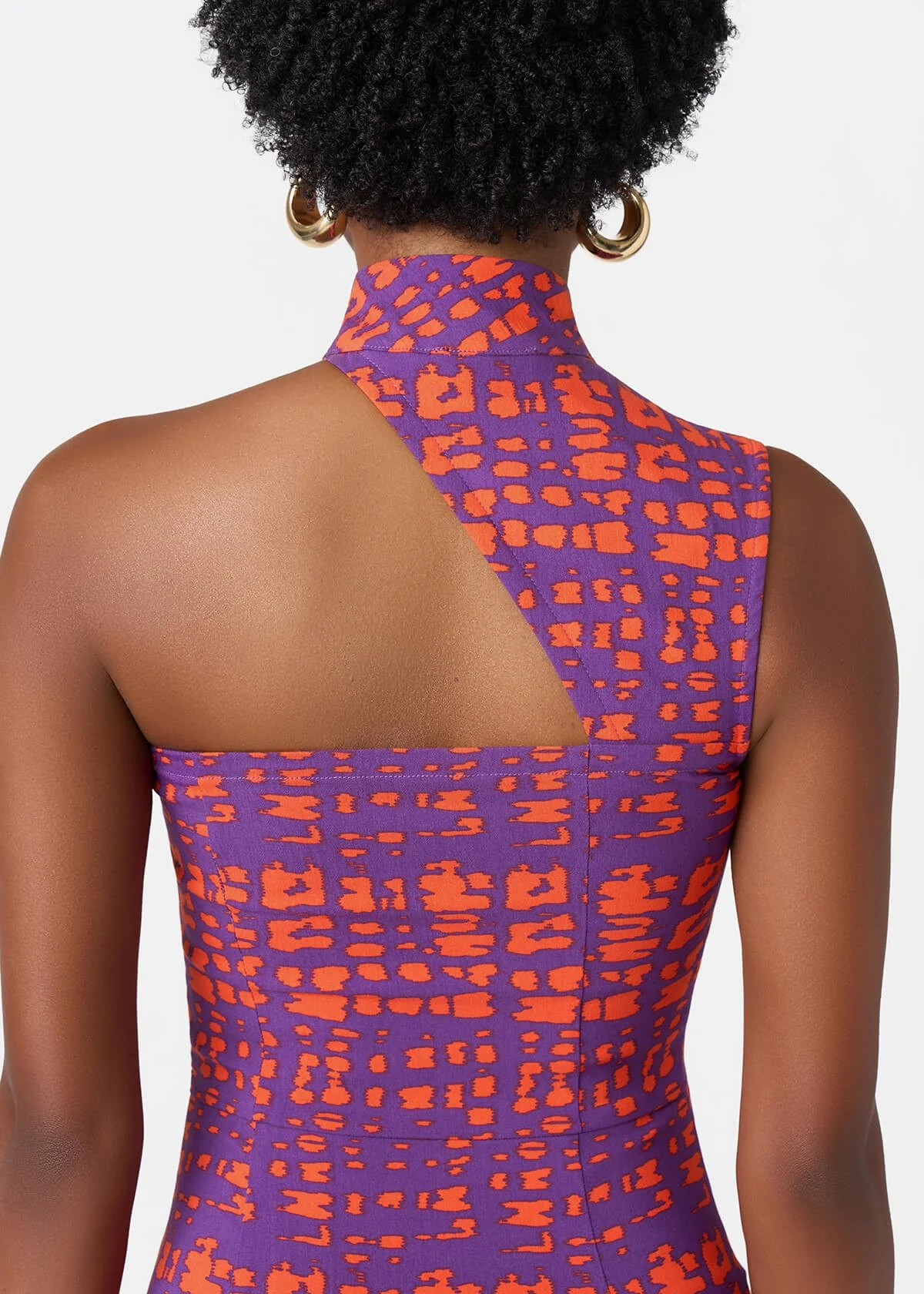 Amaka Women's African Print Stretch Dress (Purple Tangerine Adire) - Image 4