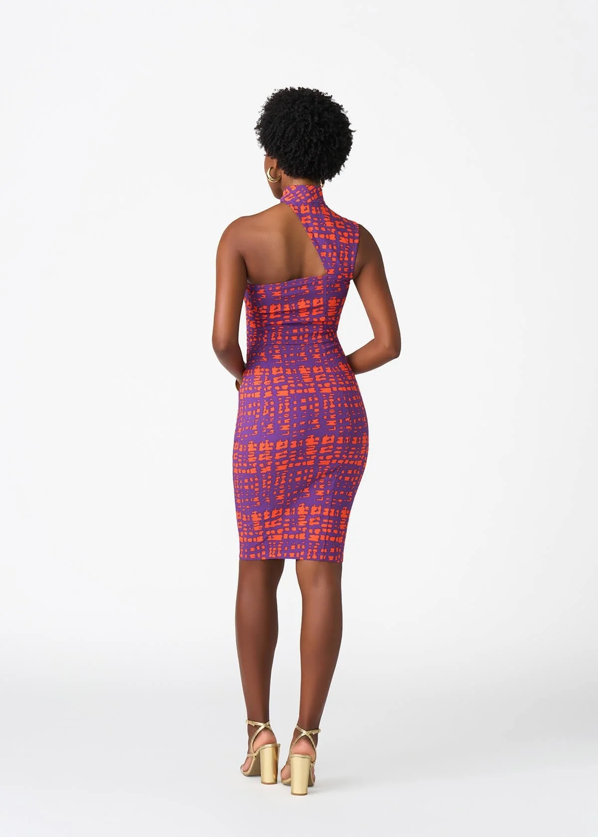 Amaka Women's African Print Stretch Dress (Purple Tangerine Adire) - Image 6