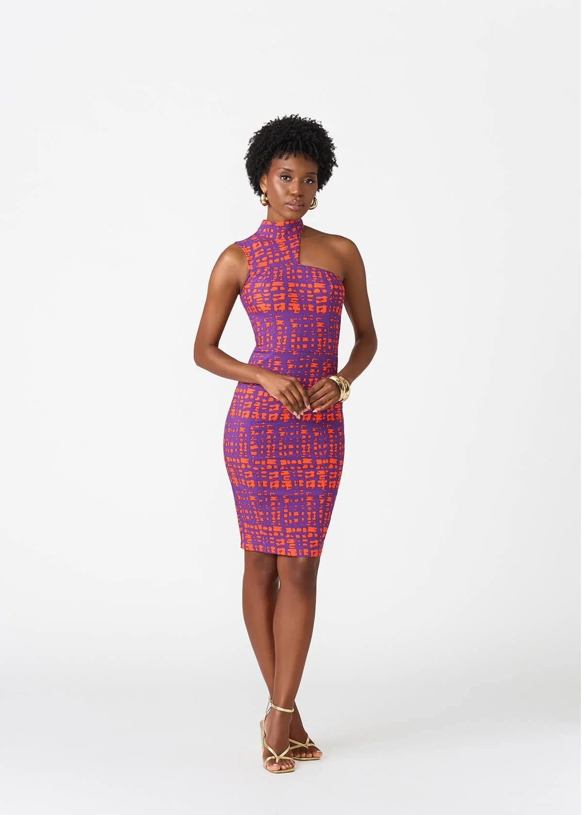 Amaka Women's African Print Stretch Dress (Purple Tangerine Adire) - Image 7