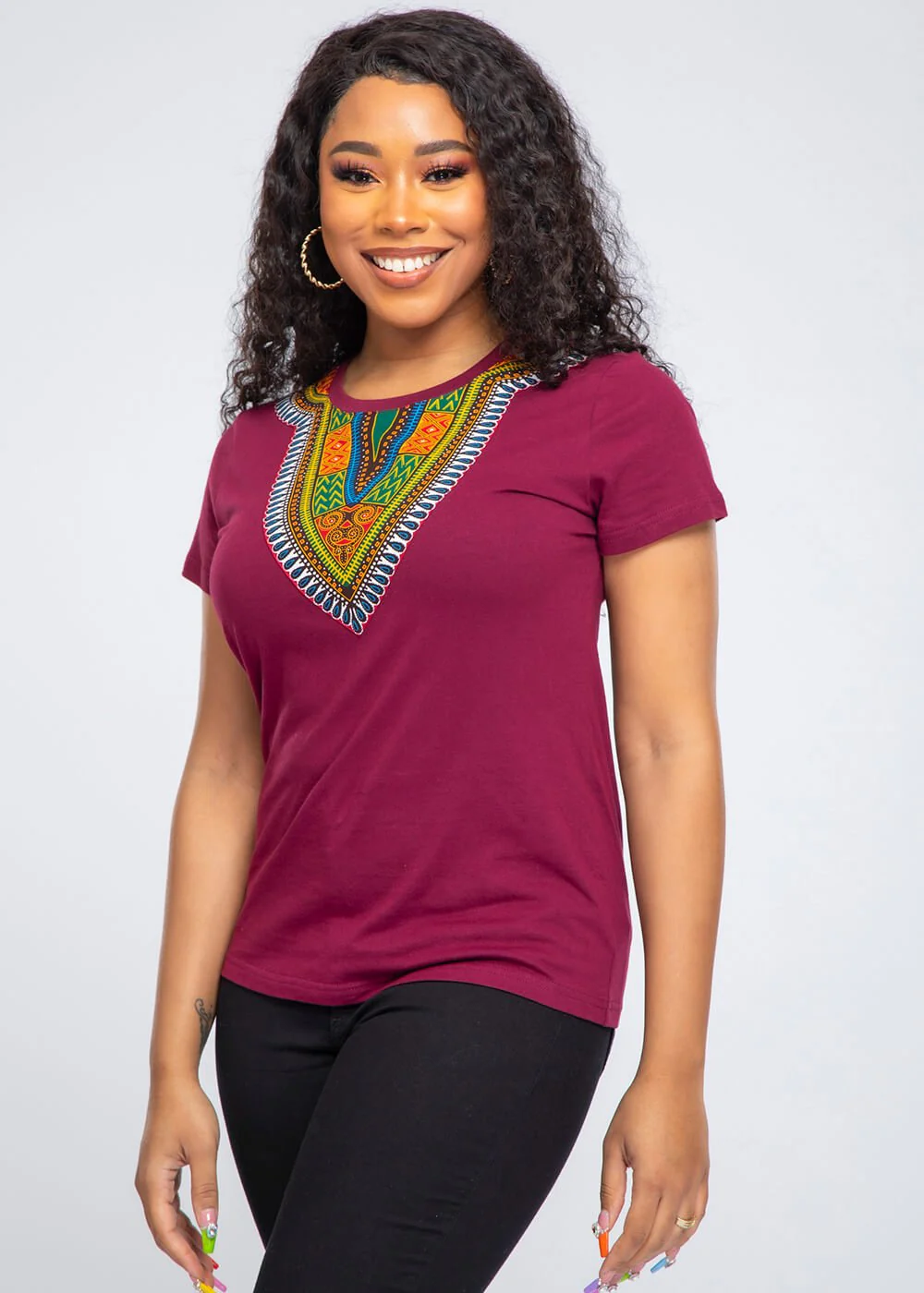 Amara Women's Dashiki T-Shirt (Deep Maroon) - Image 3