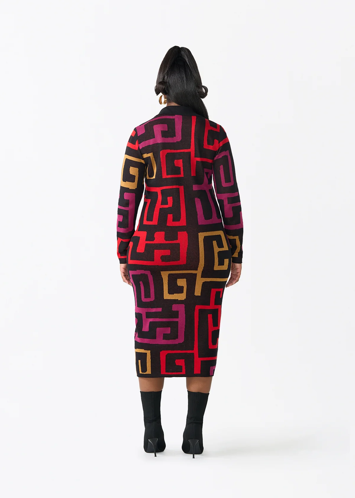 Anele Women's African Print Button-Up Sweater Dress (Black Berry Kuba) - Image 6