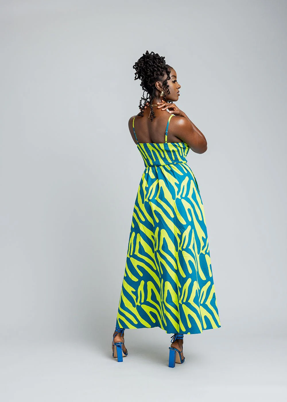 Anjiola Women's African Print Maxi Dress (Lime Zebra Abstract) - Image 3