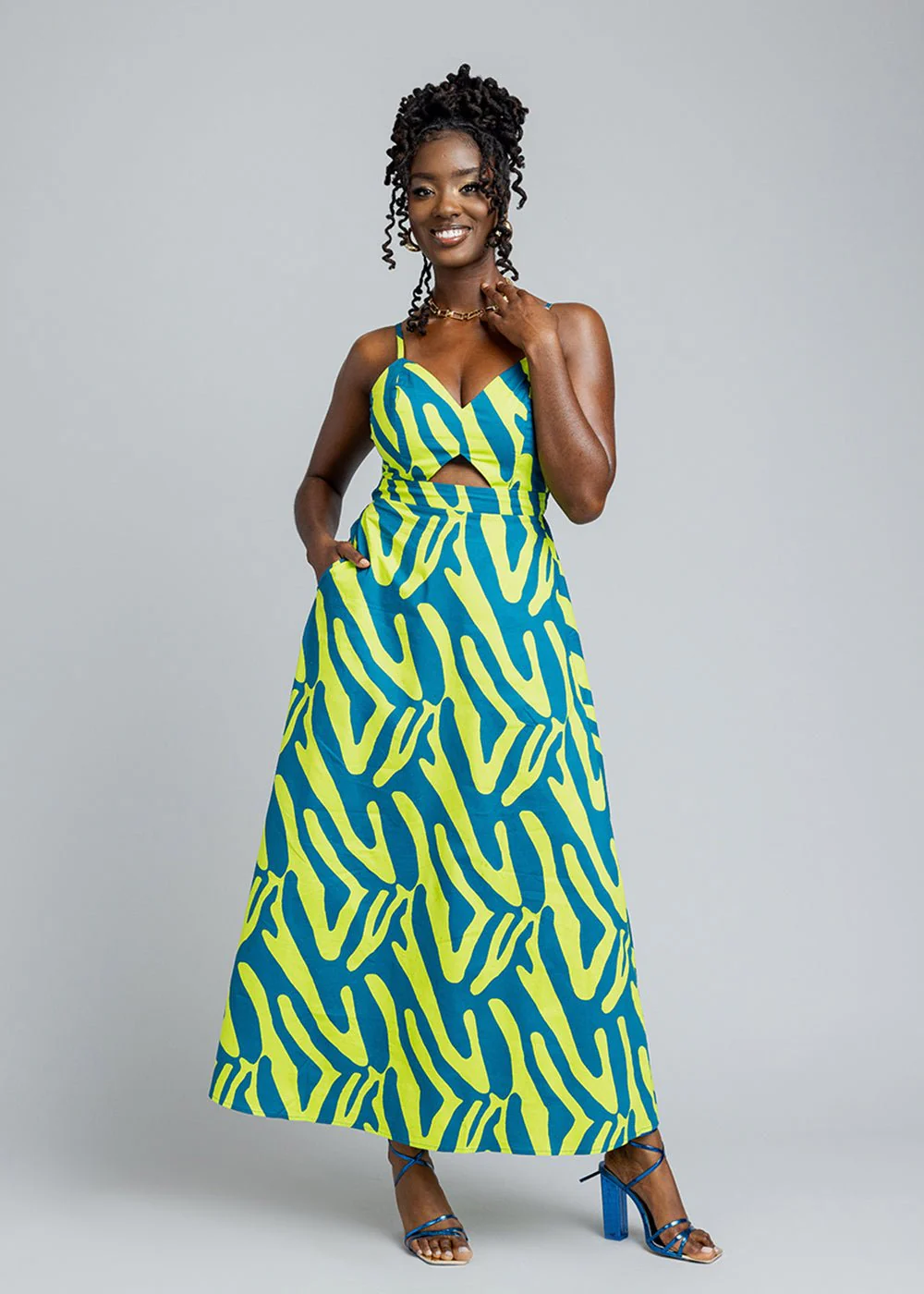Anjiola Women's African Print Maxi Dress (Lime Zebra Abstract) - Image 4
