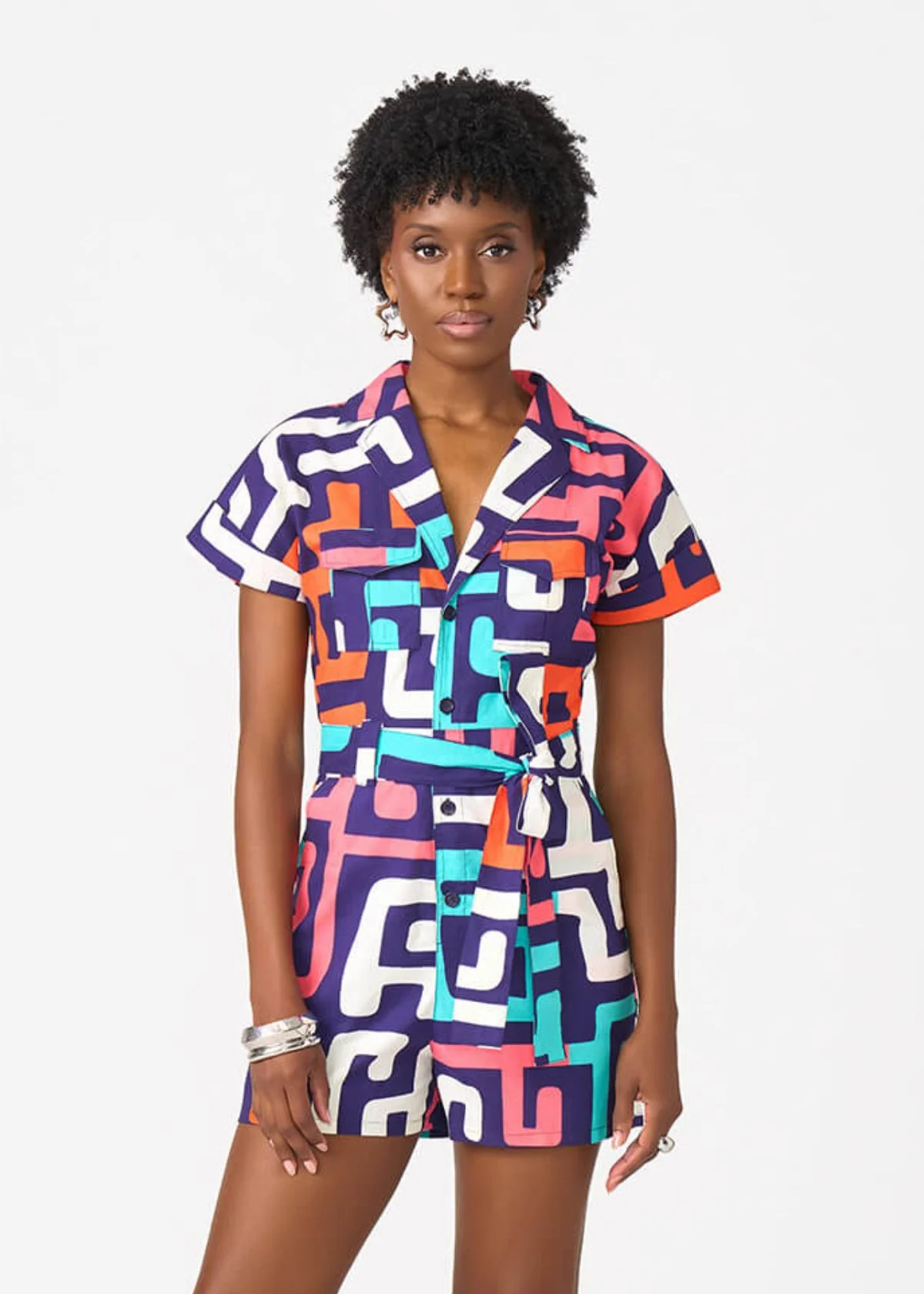 Asale Women's African Print Romper (Confetti Kuba)
