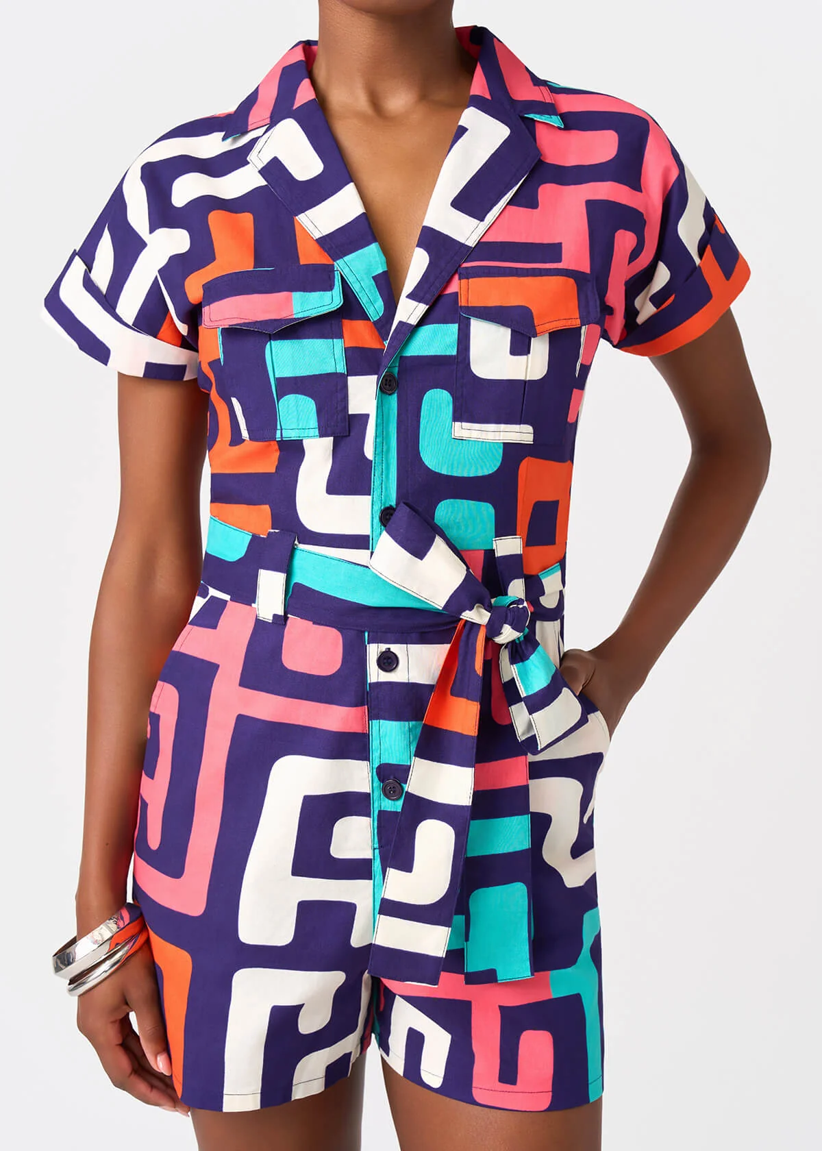 Asale Women's African Print Romper (Confetti Kuba) - Image 2