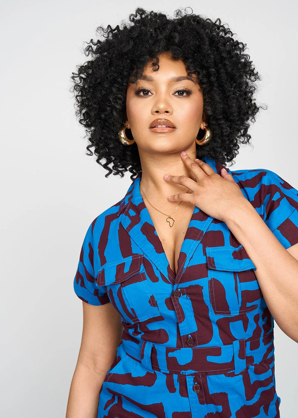 Asale Women's African Print Romper (Fig Blue Geometric) - Image 10