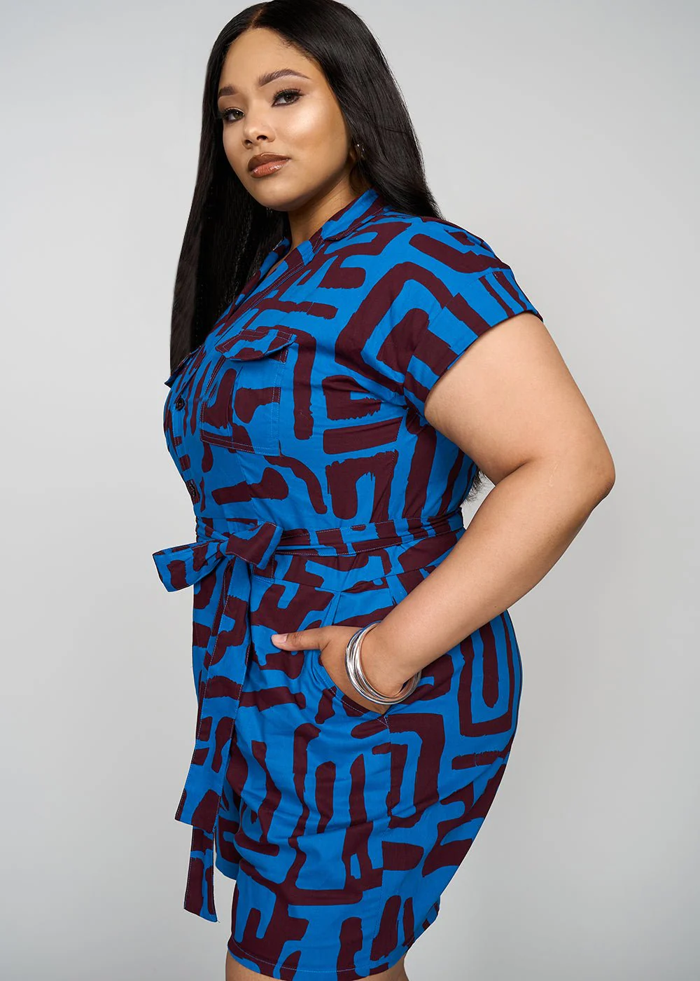 Asale Women's African Print Romper (Fig Blue Geometric) - Image 6