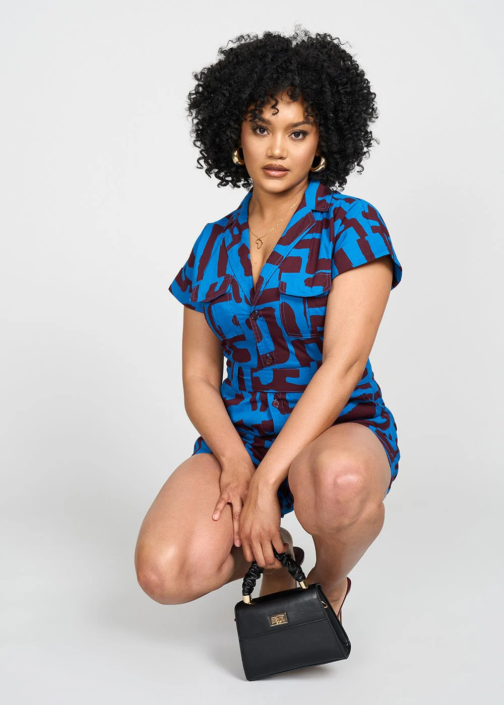 Asale Women's African Print Romper (Fig Blue Geometric) - Image 8