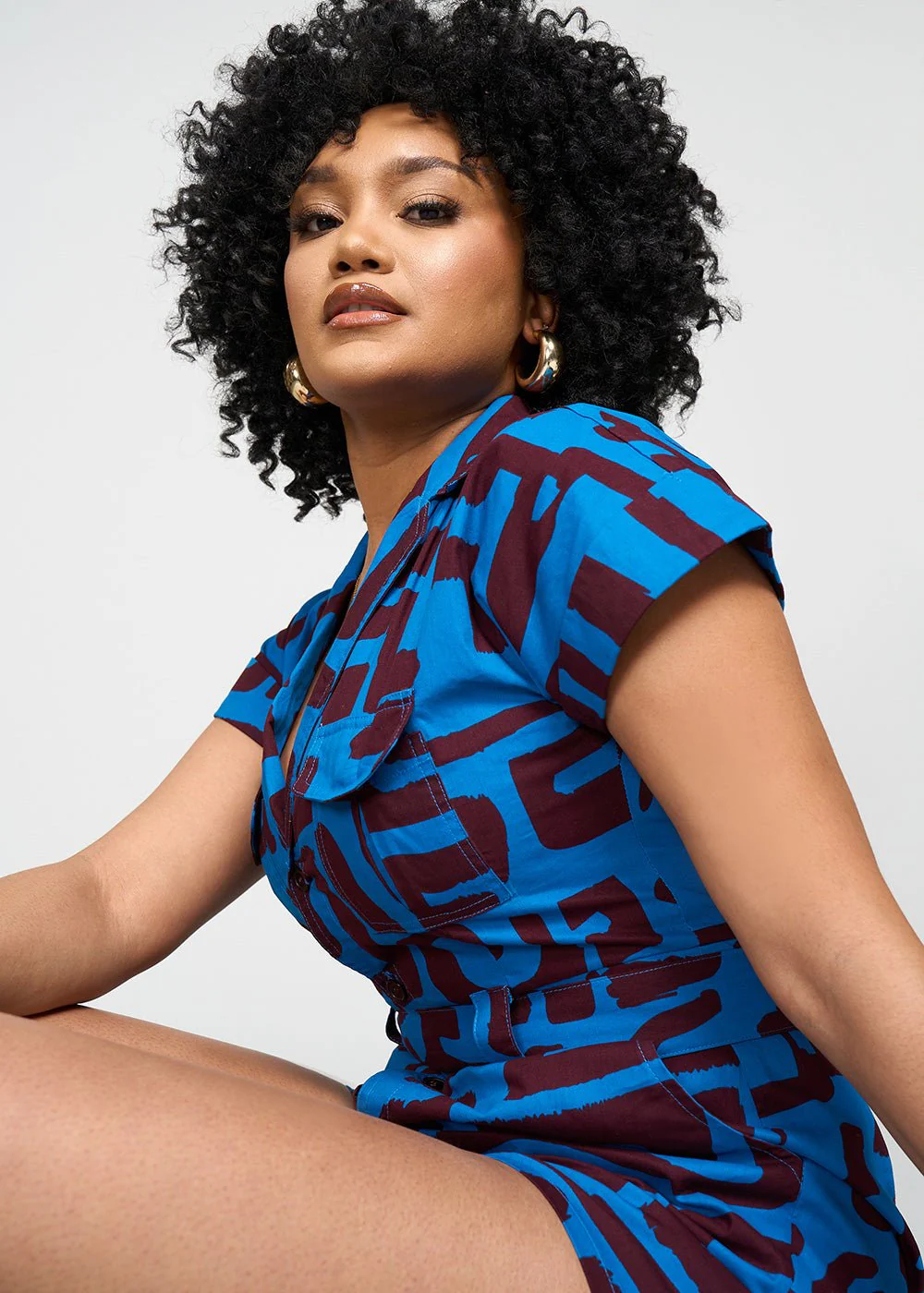 Asale Women's African Print Romper (Fig Blue Geometric) - Image 9