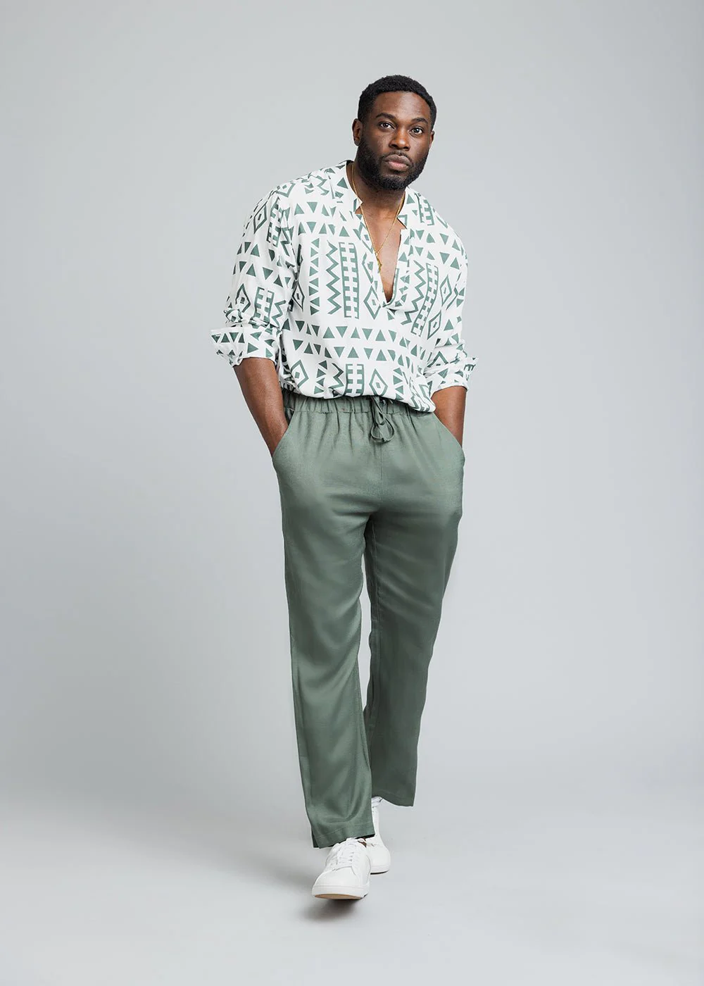 Asan Men's Linen Blend Pants (Olive) - Image 2