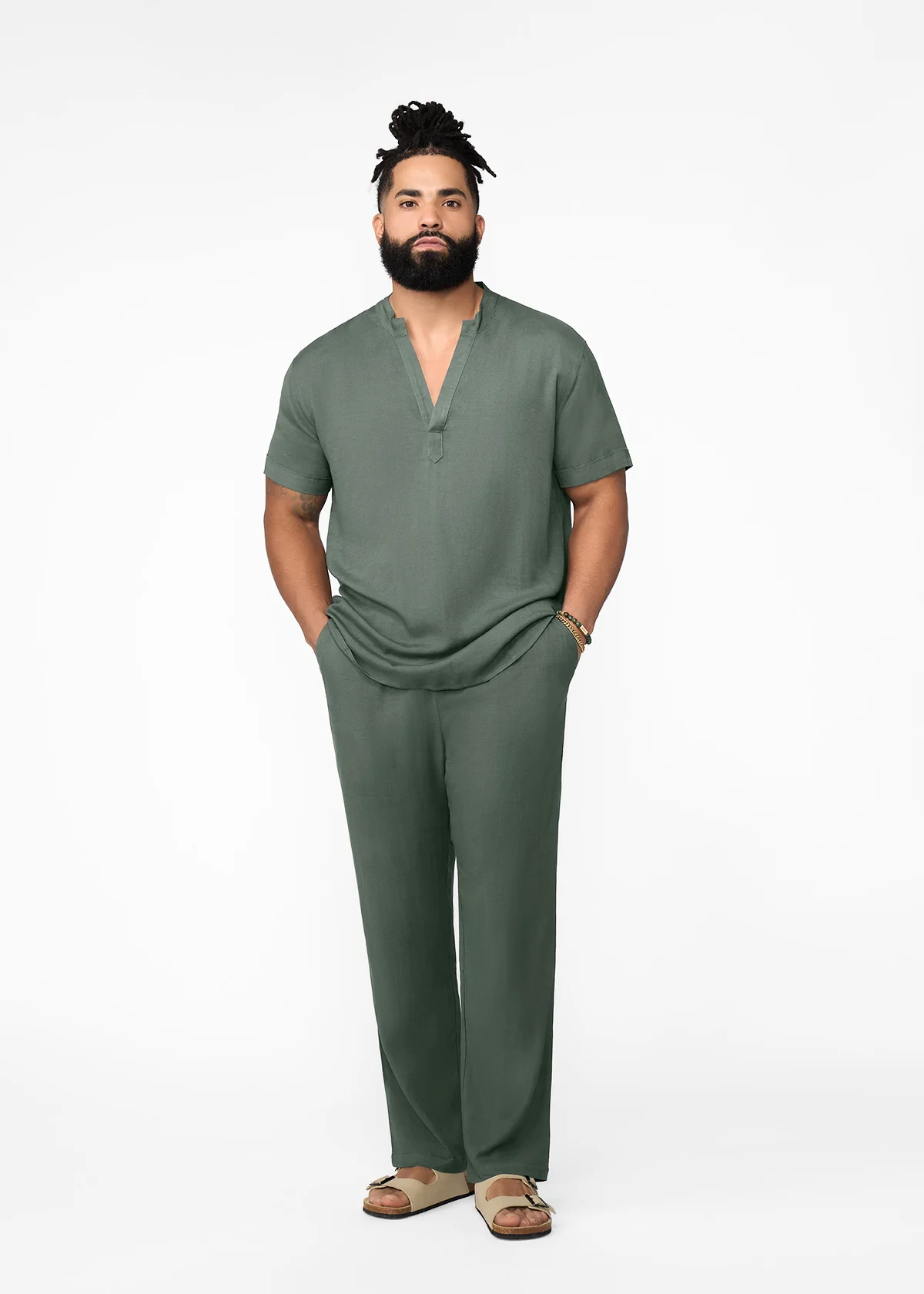 Asan Men's Linen Blend Pants (Olive) - Image 4