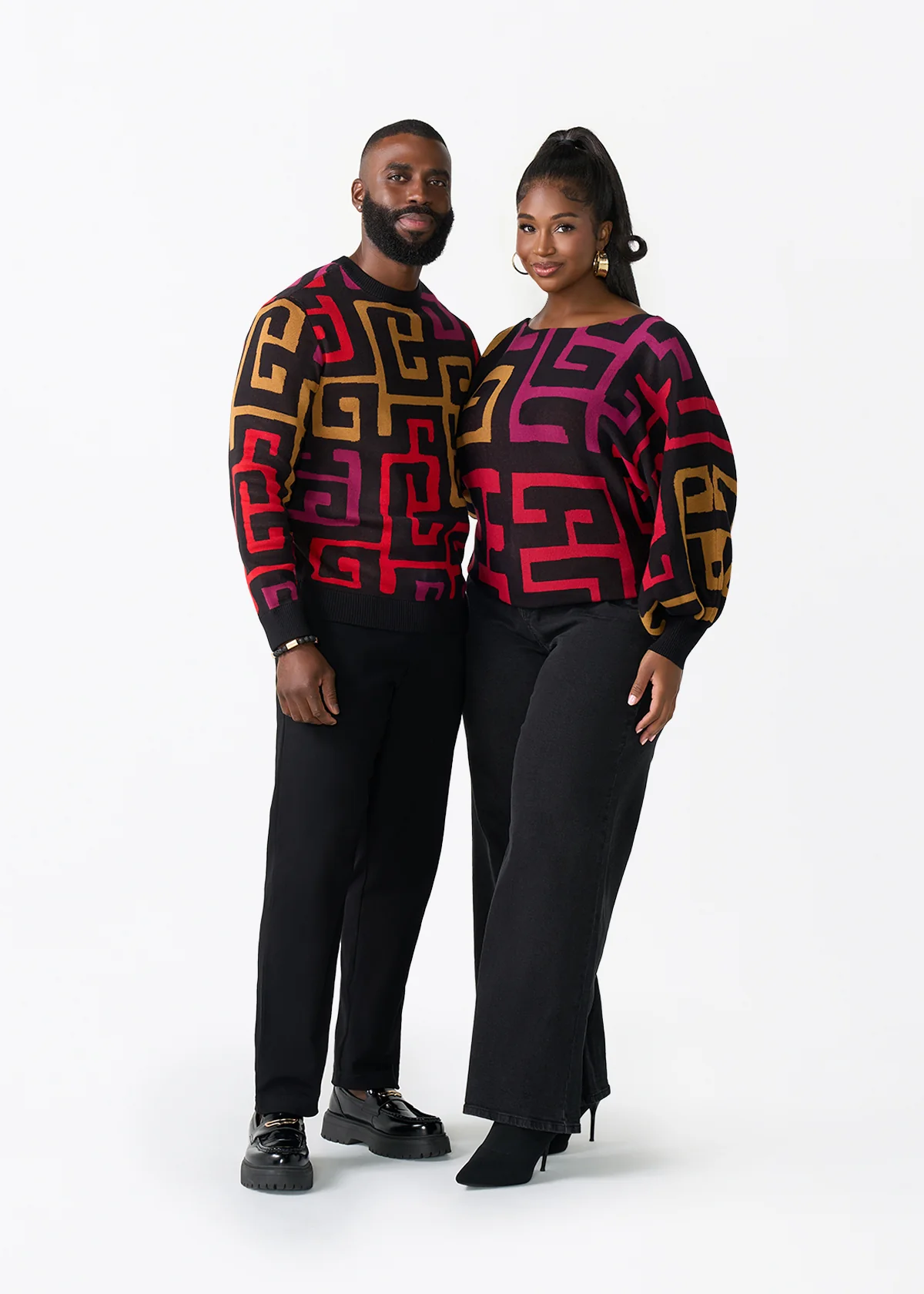 Asaye Men's African Print Crew Neck Sweater (Black Berry Kuba) - Image 5