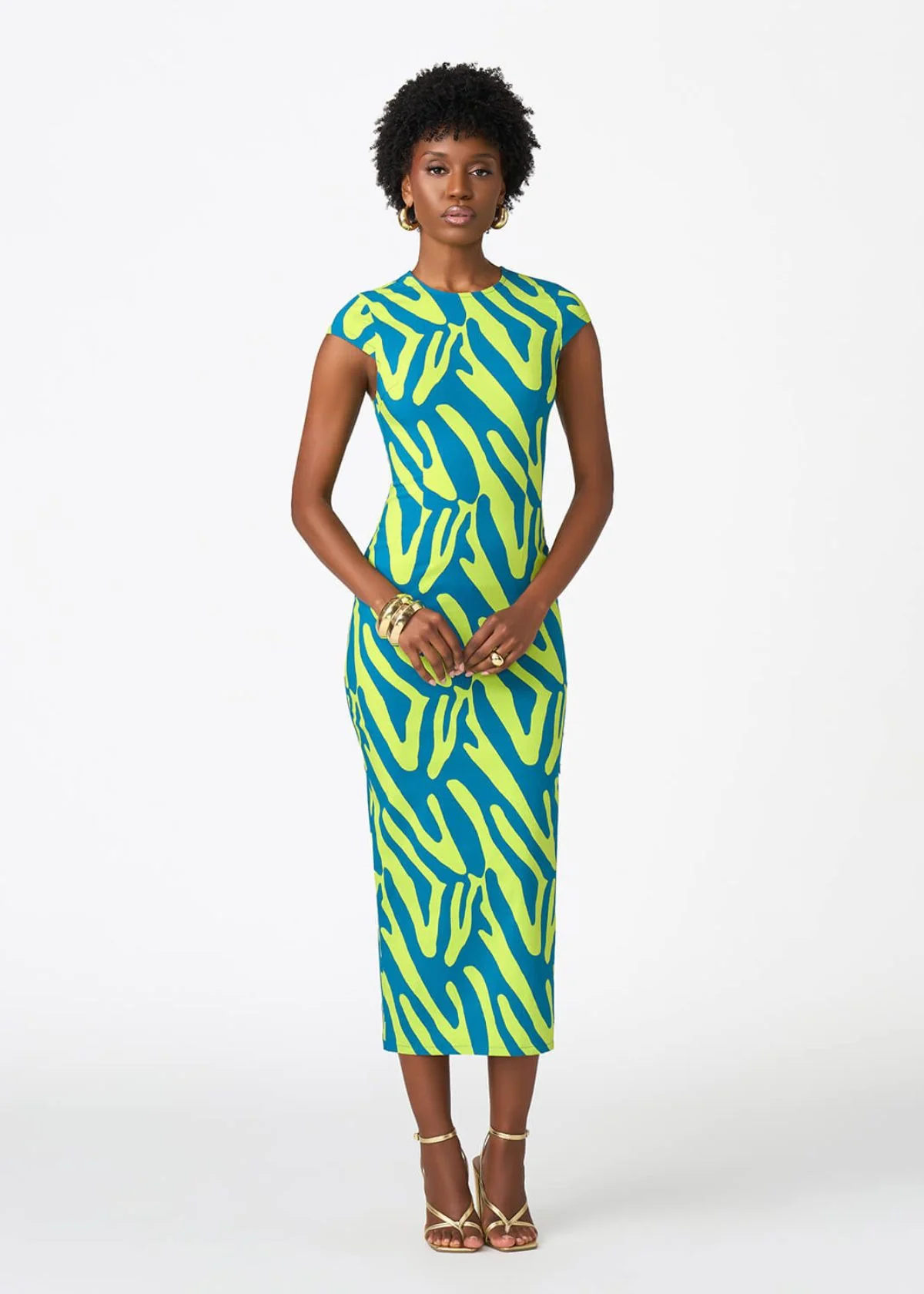 Ashantee Women's African Print Stretch Tunic Dress (Lime Zebra Abstract)