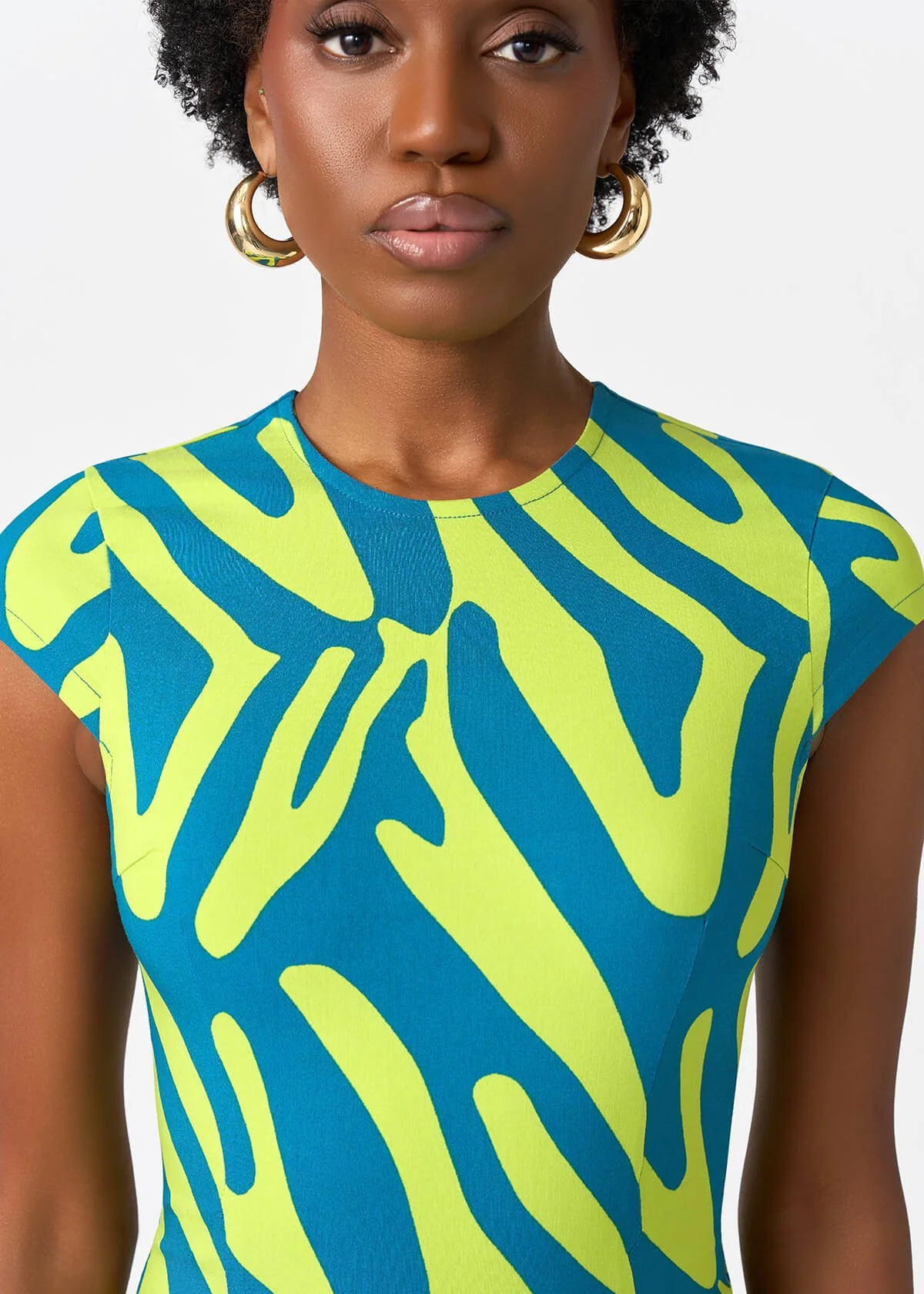 Ashantee Women's African Print Stretch Tunic Dress (Lime Zebra Abstract) - Image 2