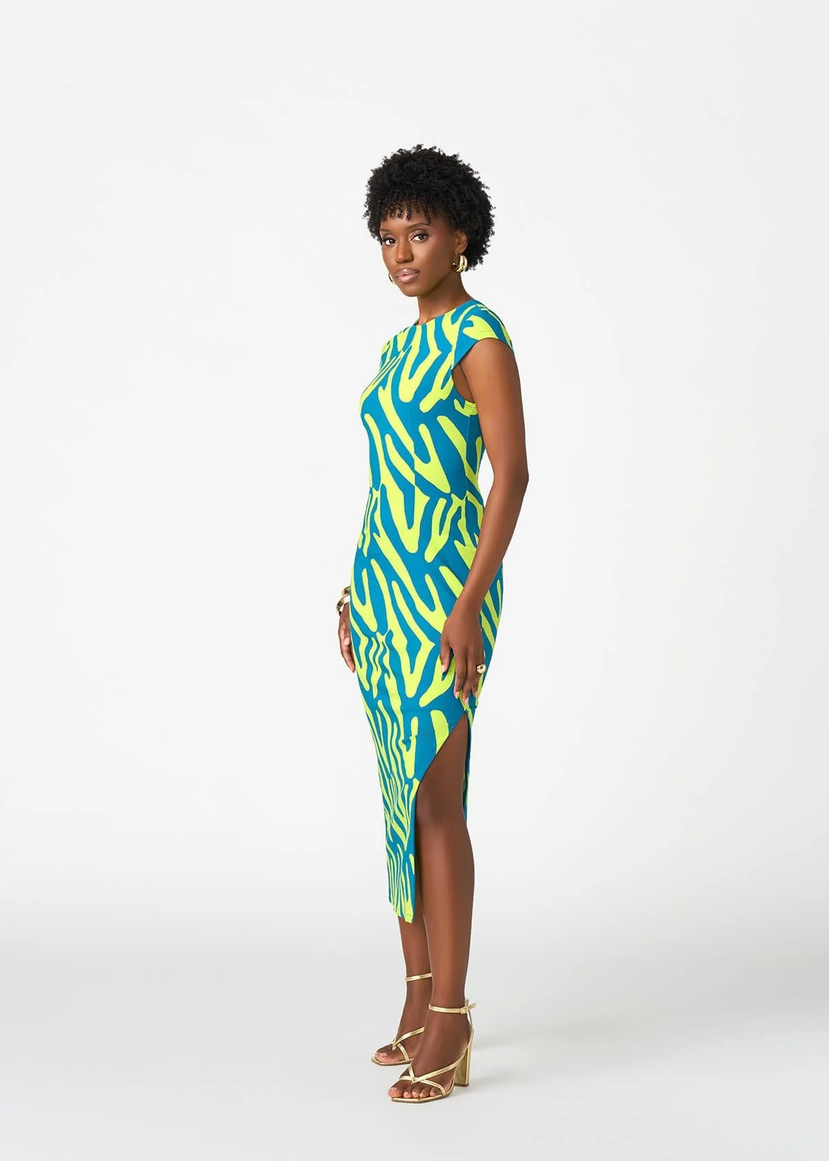 Ashantee Women's African Print Stretch Tunic Dress (Lime Zebra Abstract) - Image 3