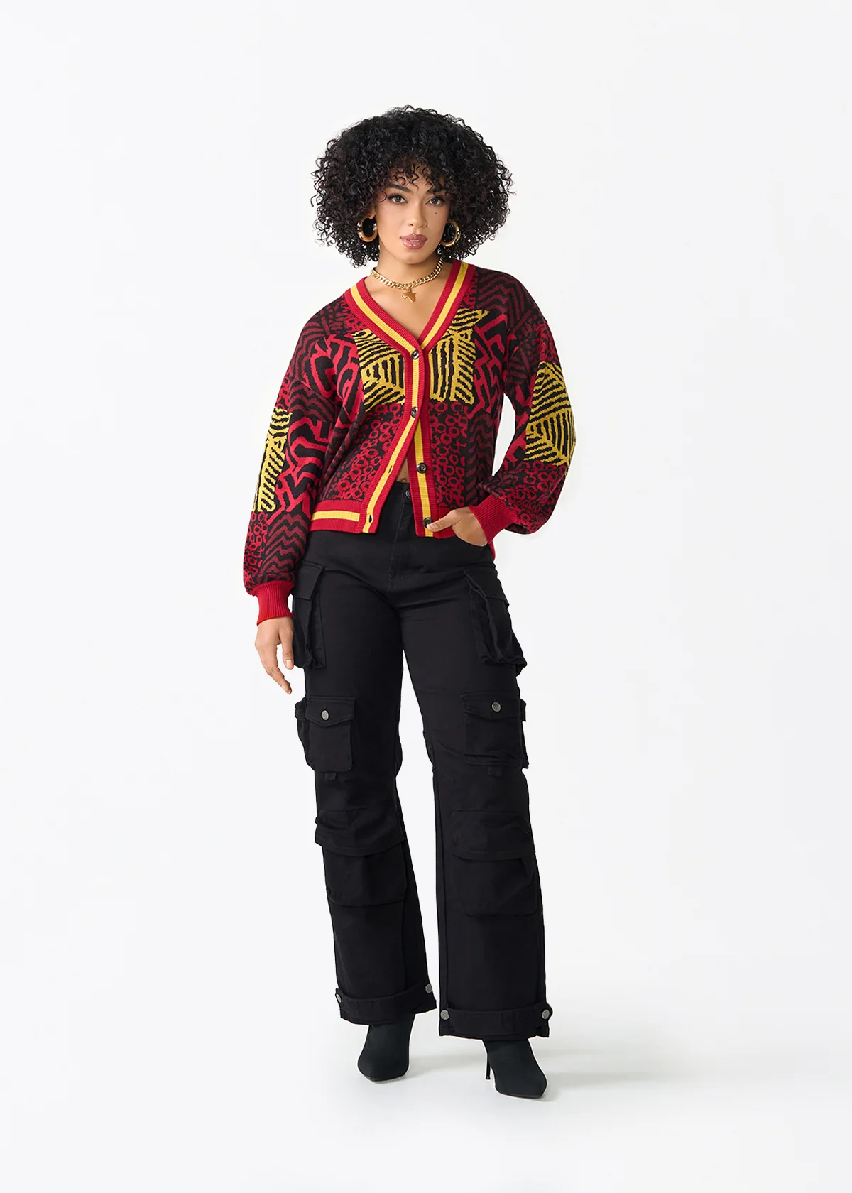 Ayaan Women's African Print Cropped Cardigan (Black Cherry Multipattern) - Image 2