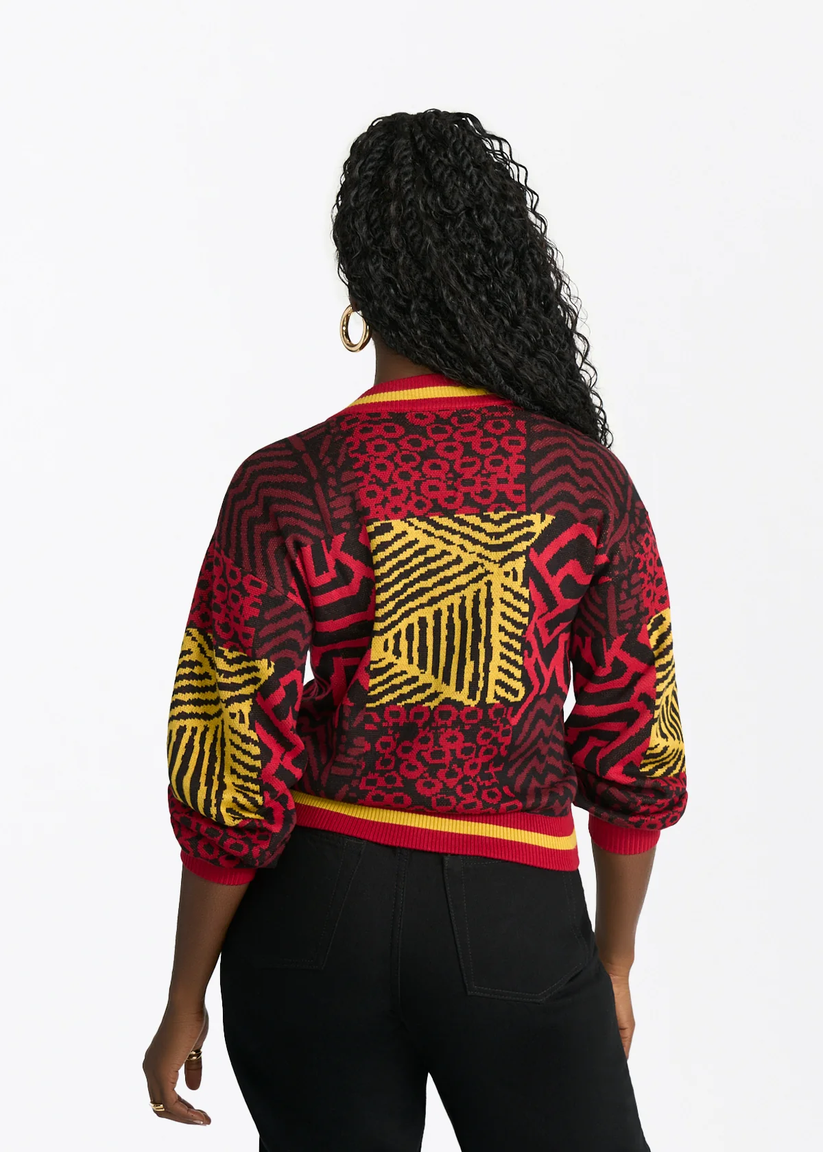 Ayaan Women's African Print Cropped Cardigan (Black Cherry Multipattern) - Image 4