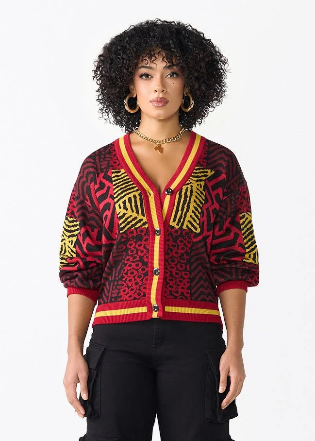 Ayaan Women's African Print Cropped Cardigan (Black Cherry Multipattern) - Image 5
