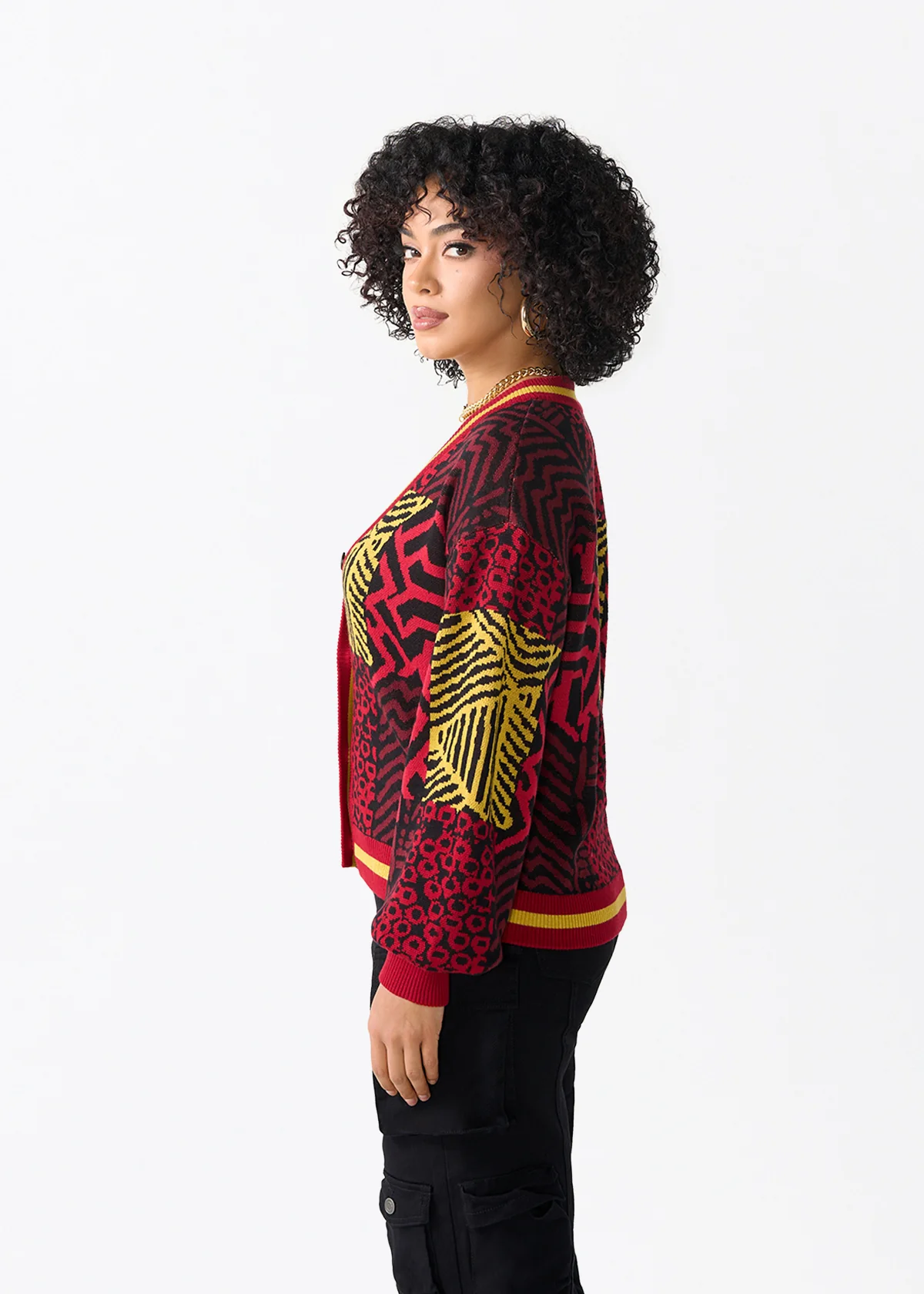 Ayaan Women's African Print Cropped Cardigan (Black Cherry Multipattern) - Image 7