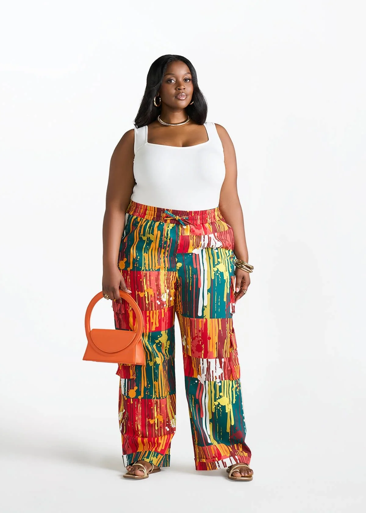 Ayoka Women's African Print Twill Cargo Pants (Forest Paint Splatter) - Image 2