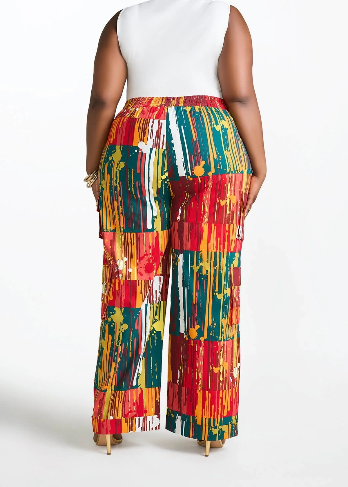 Ayoka Women's African Print Twill Cargo Pants (Forest Paint Splatter) - Image 4