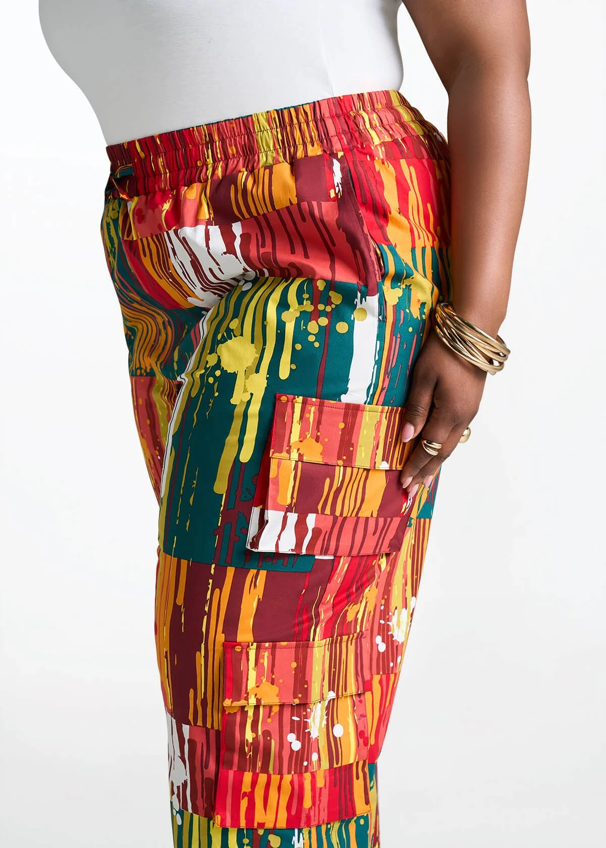 Ayoka Women's African Print Twill Cargo Pants (Forest Paint Splatter) - Image 5