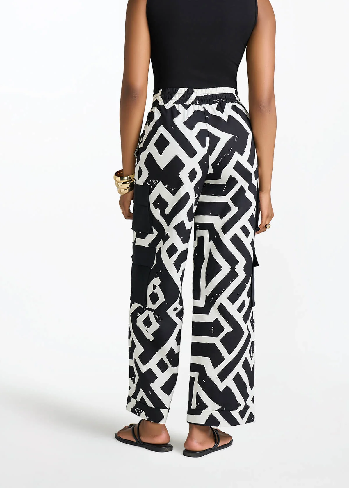 Ayoka Women's African Print Twill Cargo Pants (Onyx Cream Tribal) - Image 4