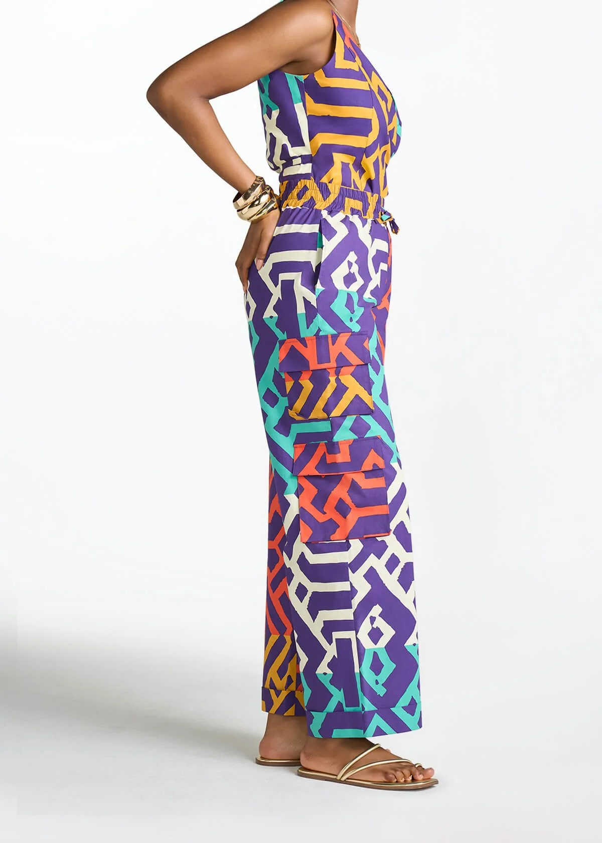 Ayoka Women's African Print Twill Cargo Pants (Purple Multicolor Tribal) - Image 3