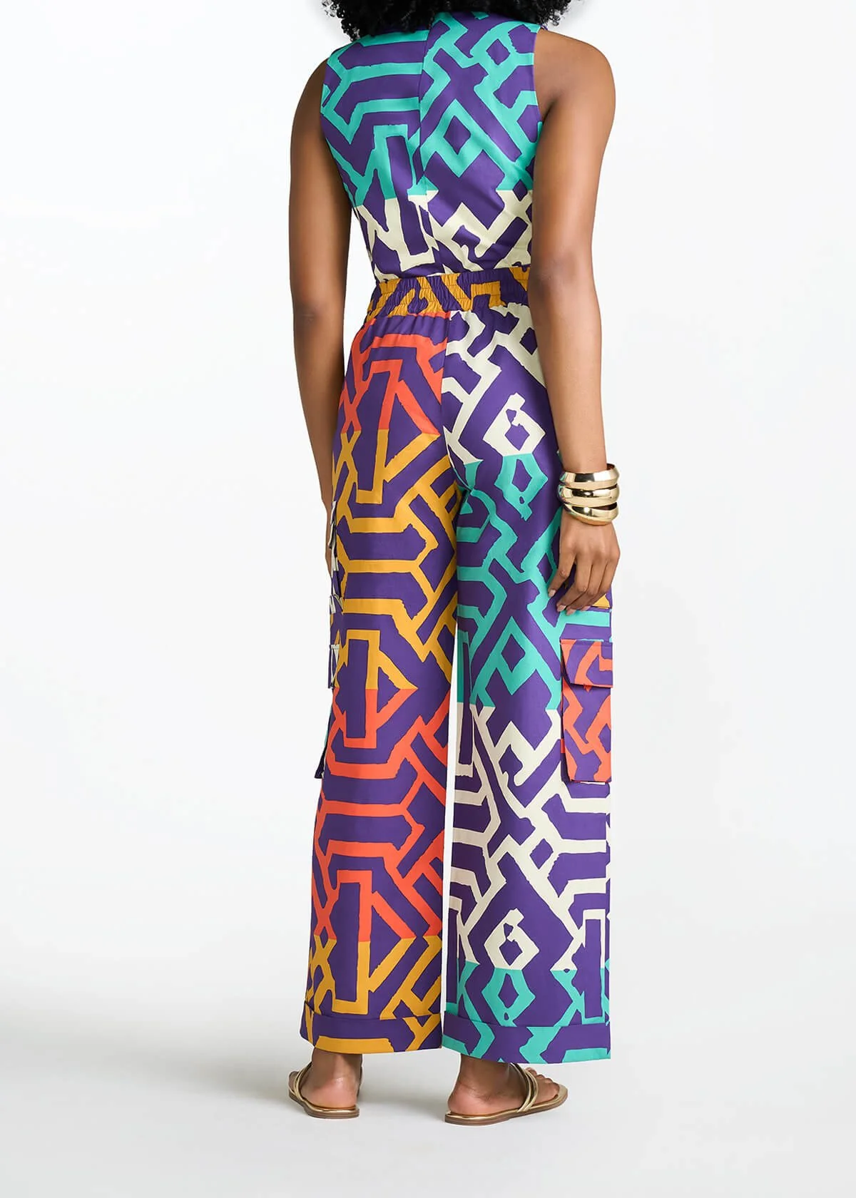 Ayoka Women's African Print Twill Cargo Pants (Purple Multicolor Tribal) - Image 4