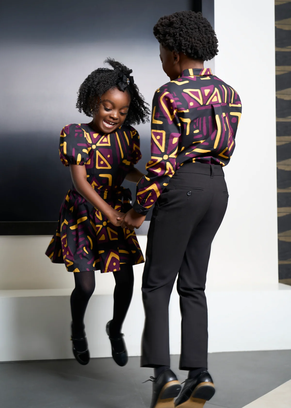 Banela Girl's African Print Dress (Plum Black Tribal) - Image 5