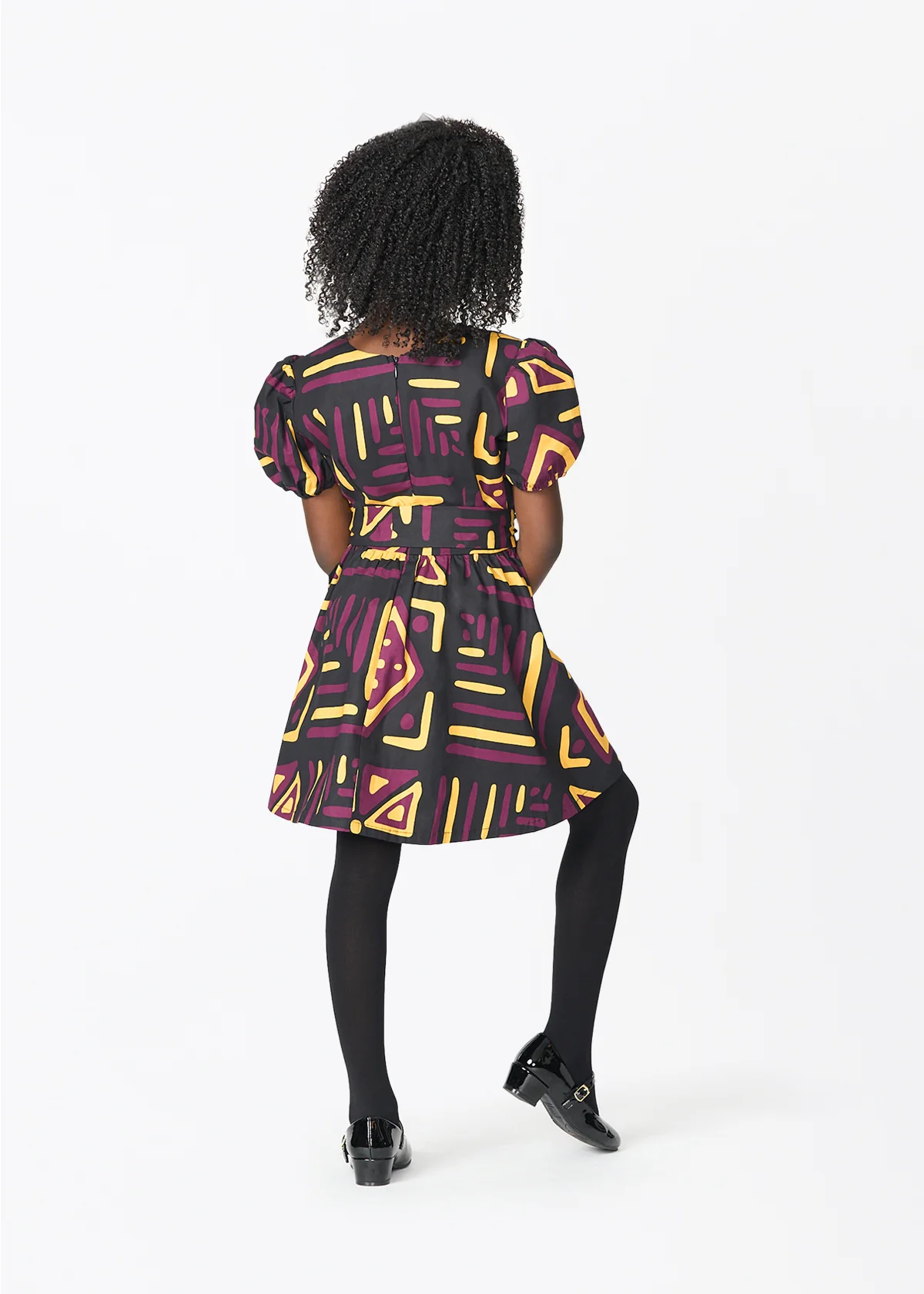 Banela Girl's African Print Dress (Plum Black Tribal) - Image 6