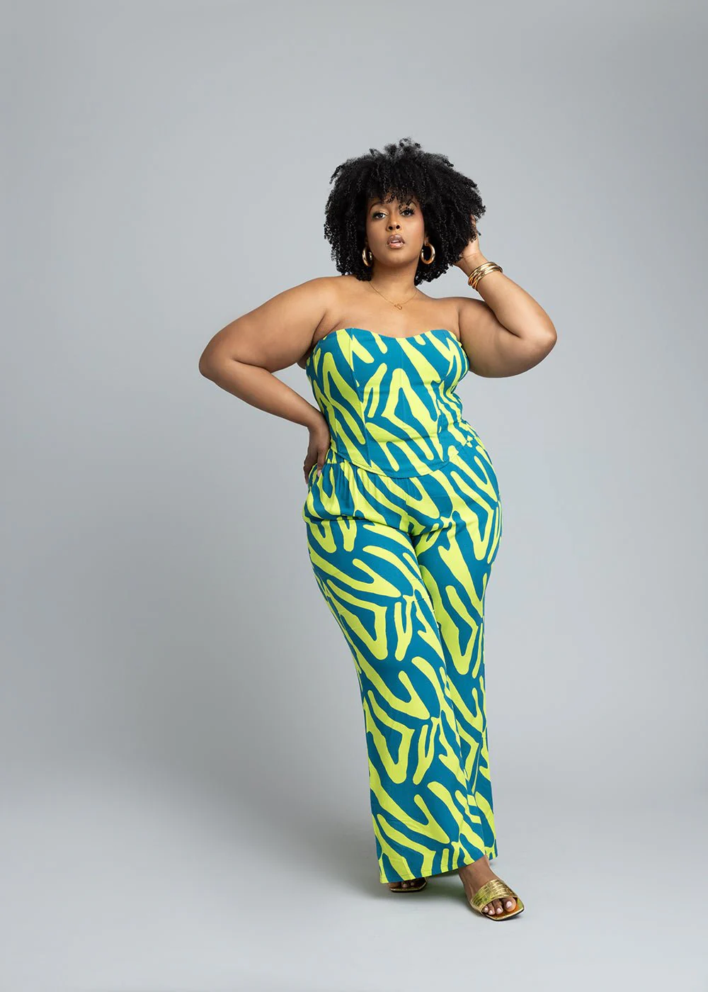 Caimile Women's African Print Stretch Corset (Lime Zebra Abstract) - Image 4