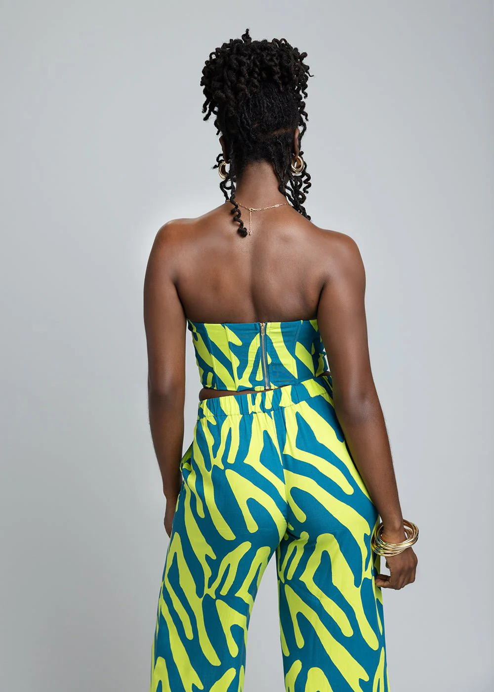 Caimile Women's African Print Stretch Corset (Lime Zebra Abstract) - Image 5