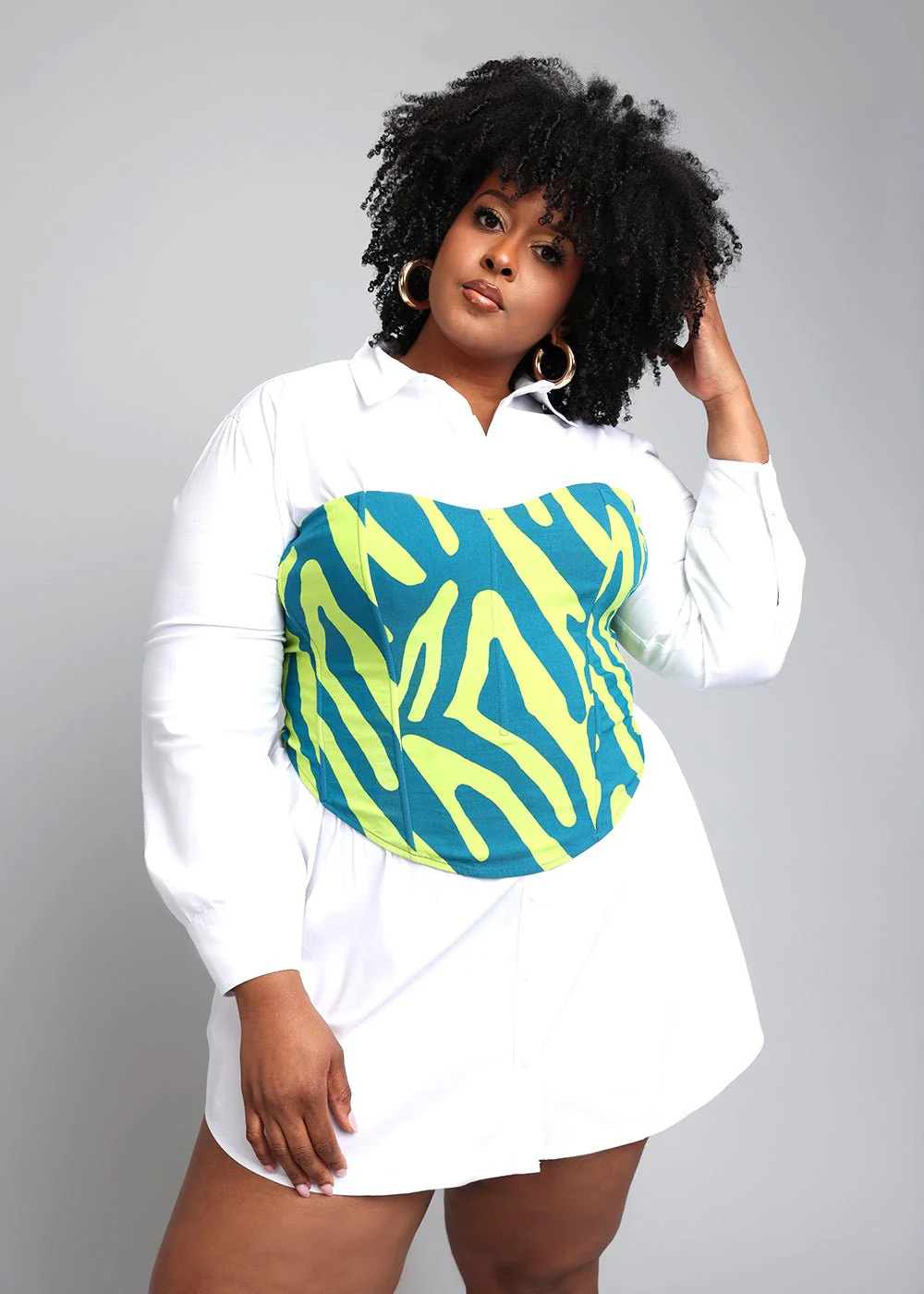Caimile Women's African Print Stretch Corset (Lime Zebra Abstract) - Image 7