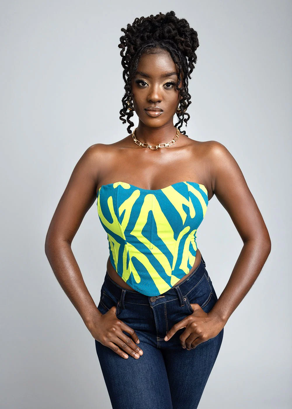 Caimile Women's African Print Stretch Corset (Lime Zebra Abstract) - Image 8