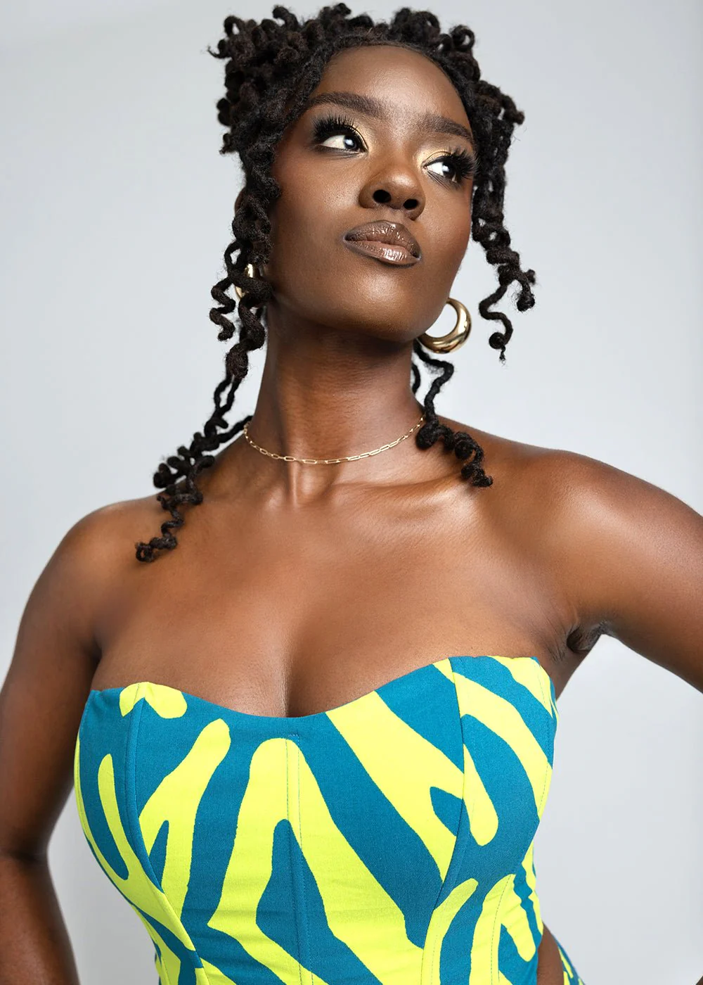 Caimile Women's African Print Stretch Corset (Lime Zebra Abstract) - Image 9