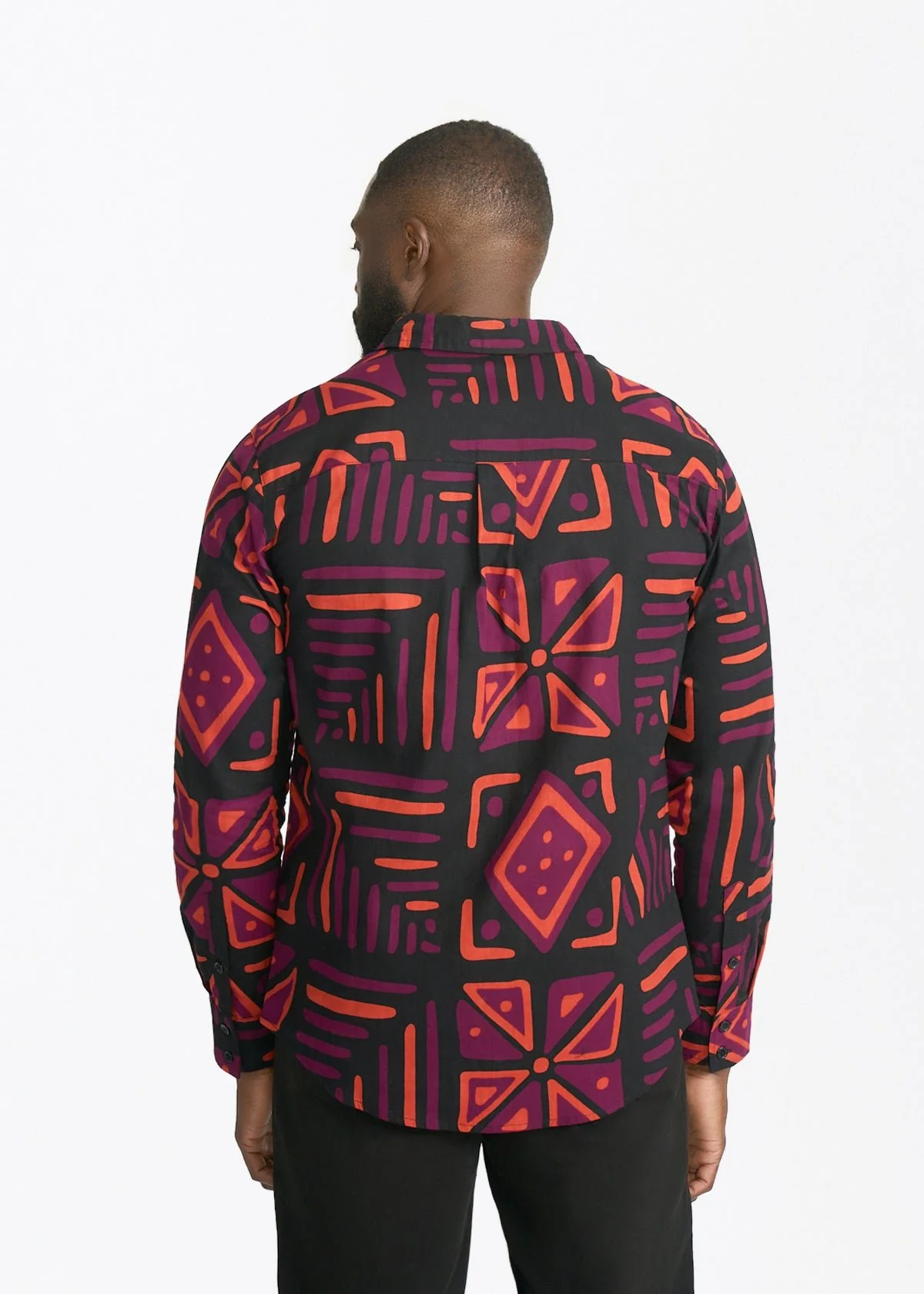 Chane Men's African Print Button-Up Shirt (Black Peach Tribal) - Image 4