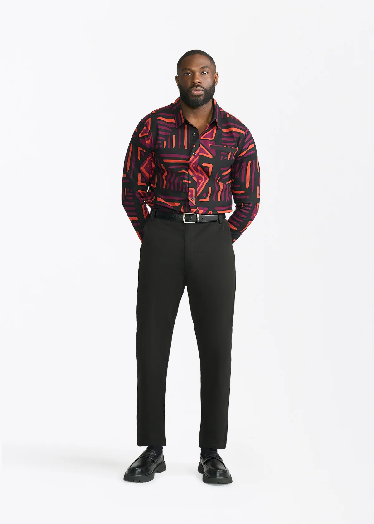 Chane Men's African Print Button-Up Shirt (Black Peach Tribal) - Image 6