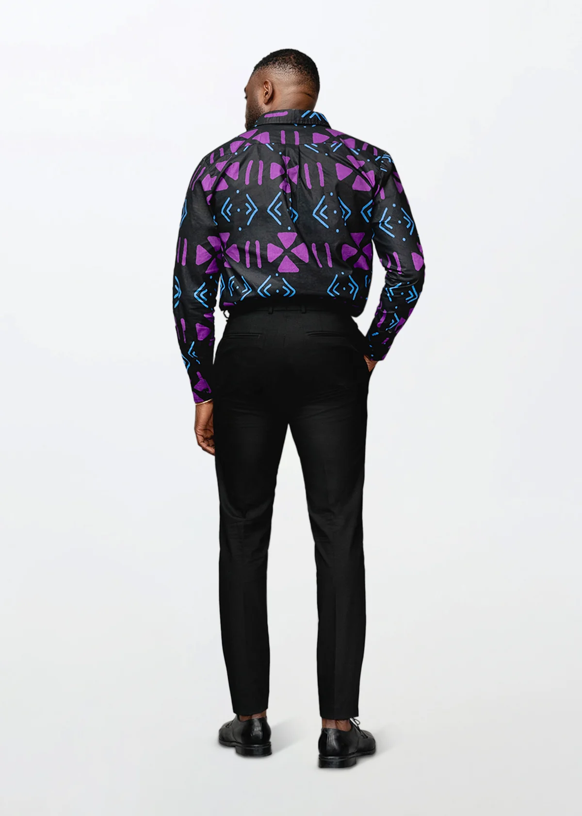 Chane Men's African Print Button-Up Shirt (Black Purple Mudcloth) - Image 3