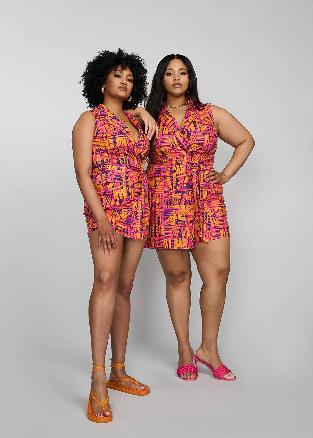 Chichima Women's African Print Blazer Romper (Orange Abstract Leaves) - Image 10