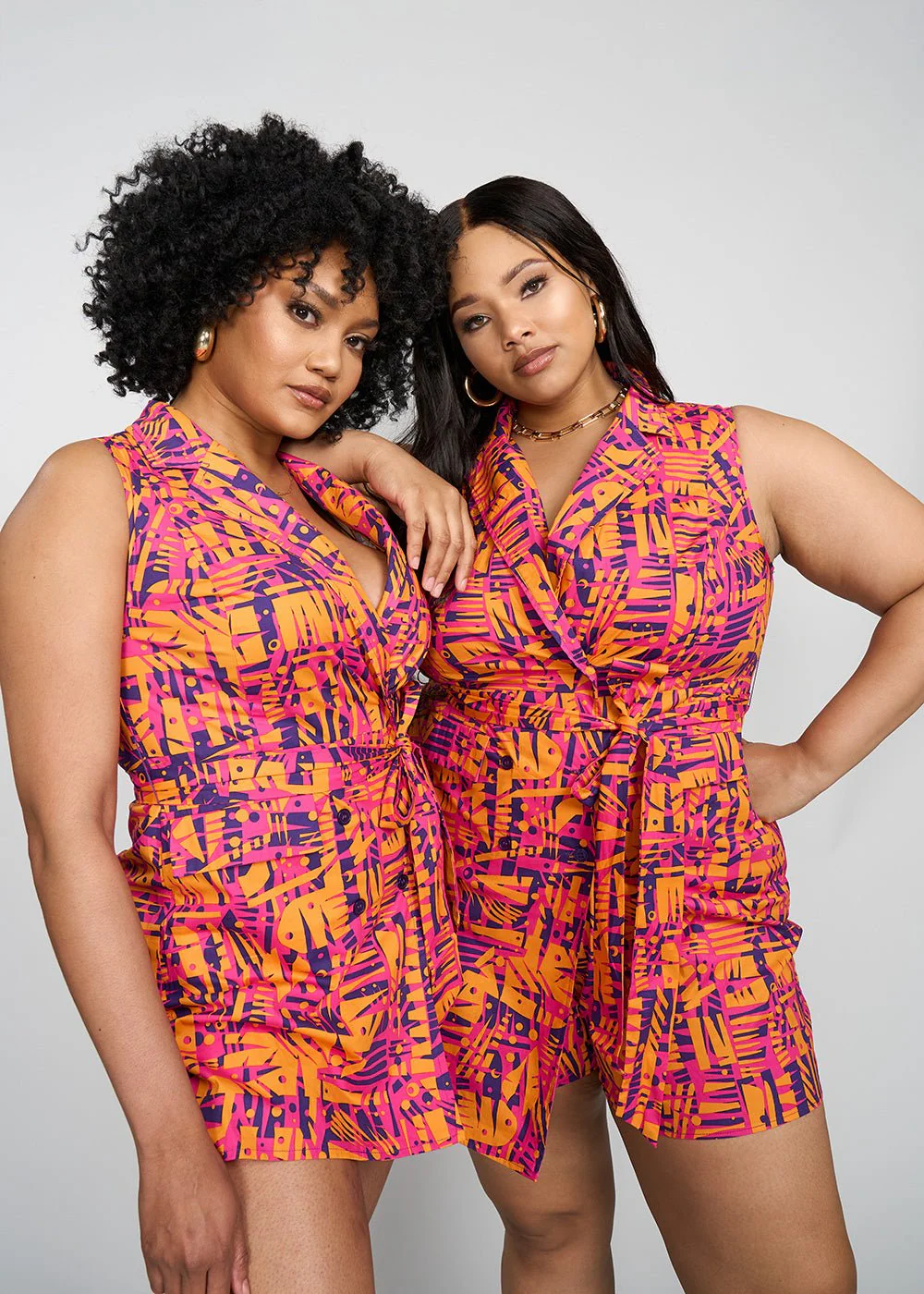 Chichima Women's African Print Blazer Romper (Orange Abstract Leaves) - Image 7