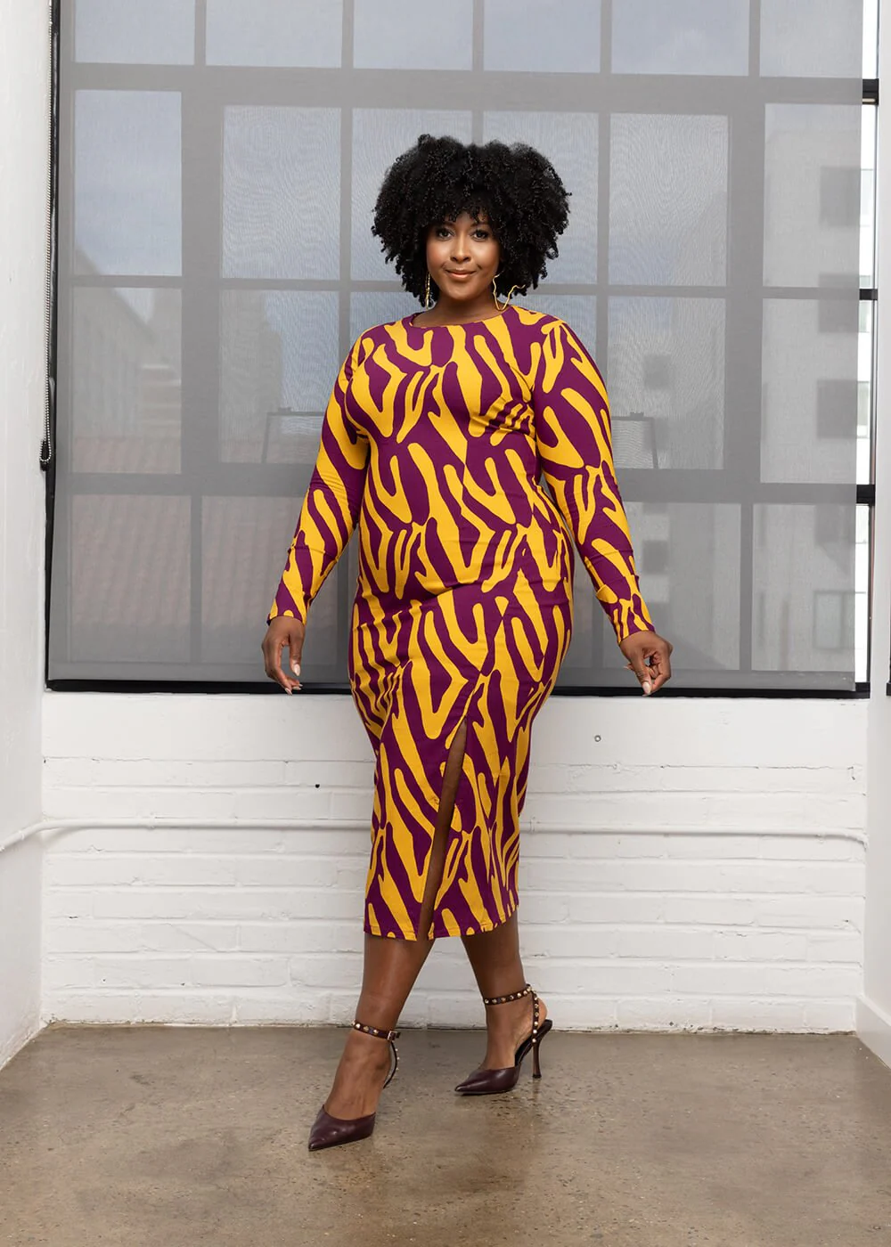Chidima Women's African Print Stretch Midi Dress (Gold Zebra Abstract) - Image 7