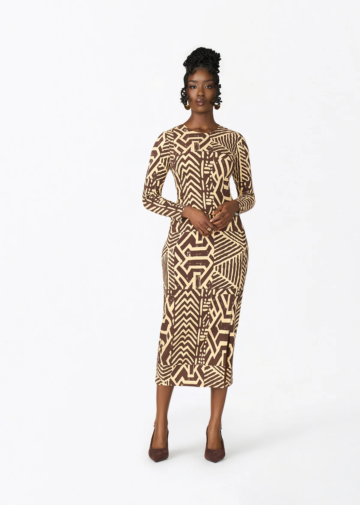 Chidima Women's African Print Tunic Dress (Chocolate Mousse Tribal) - Image 2