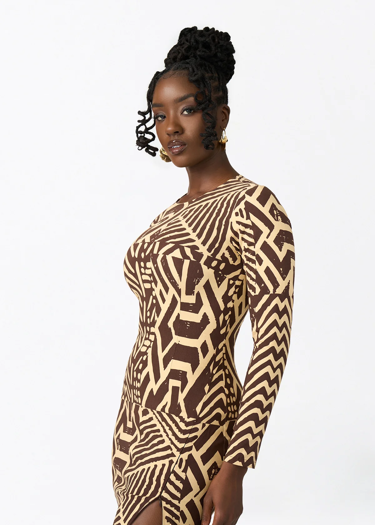 Chidima Women's African Print Tunic Dress (Chocolate Mousse Tribal) - Image 3