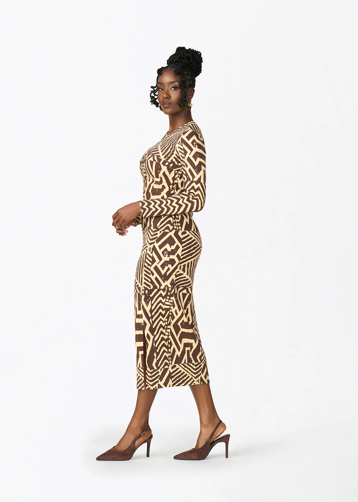 Chidima Women's African Print Tunic Dress (Chocolate Mousse Tribal) - Image 6