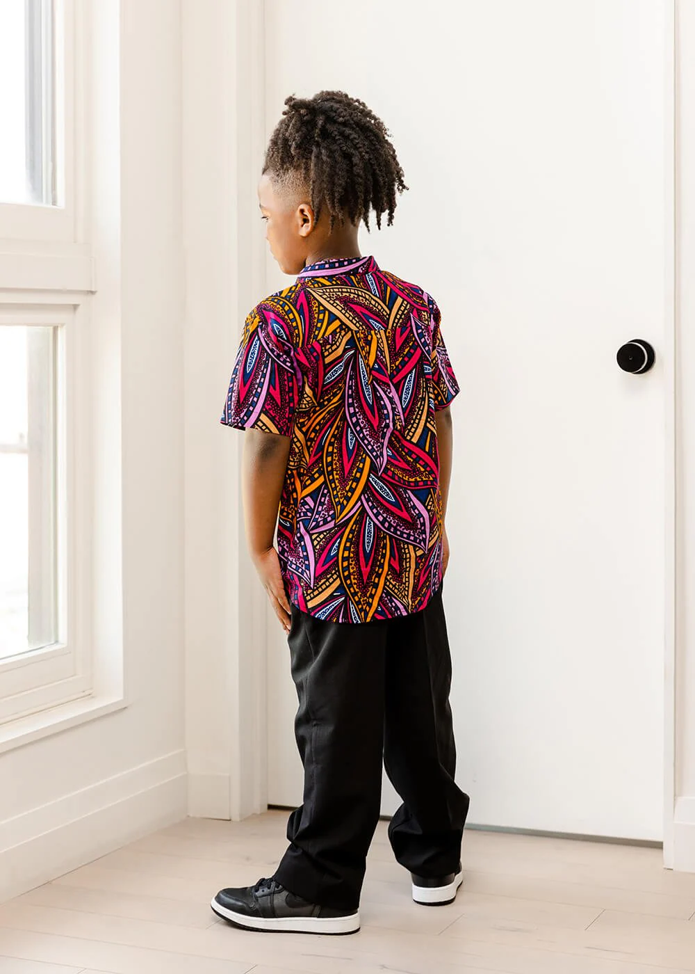 Chuks Boys' African Print Button-Up Shirt (Sunset Leaves) - Image 5