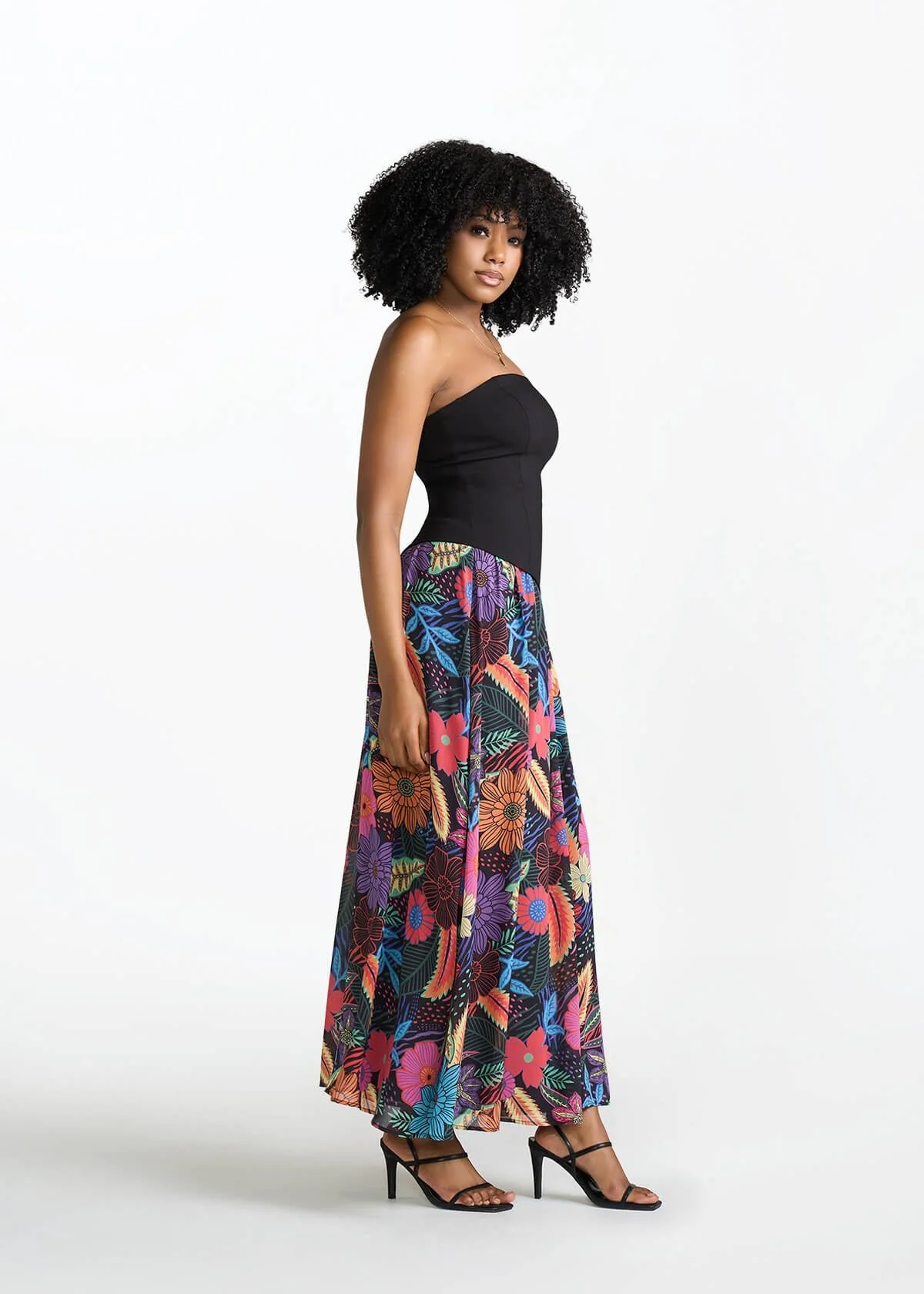 Damilola Women's African Print Strapless Dress (Black Tropical Floral) - Image 3