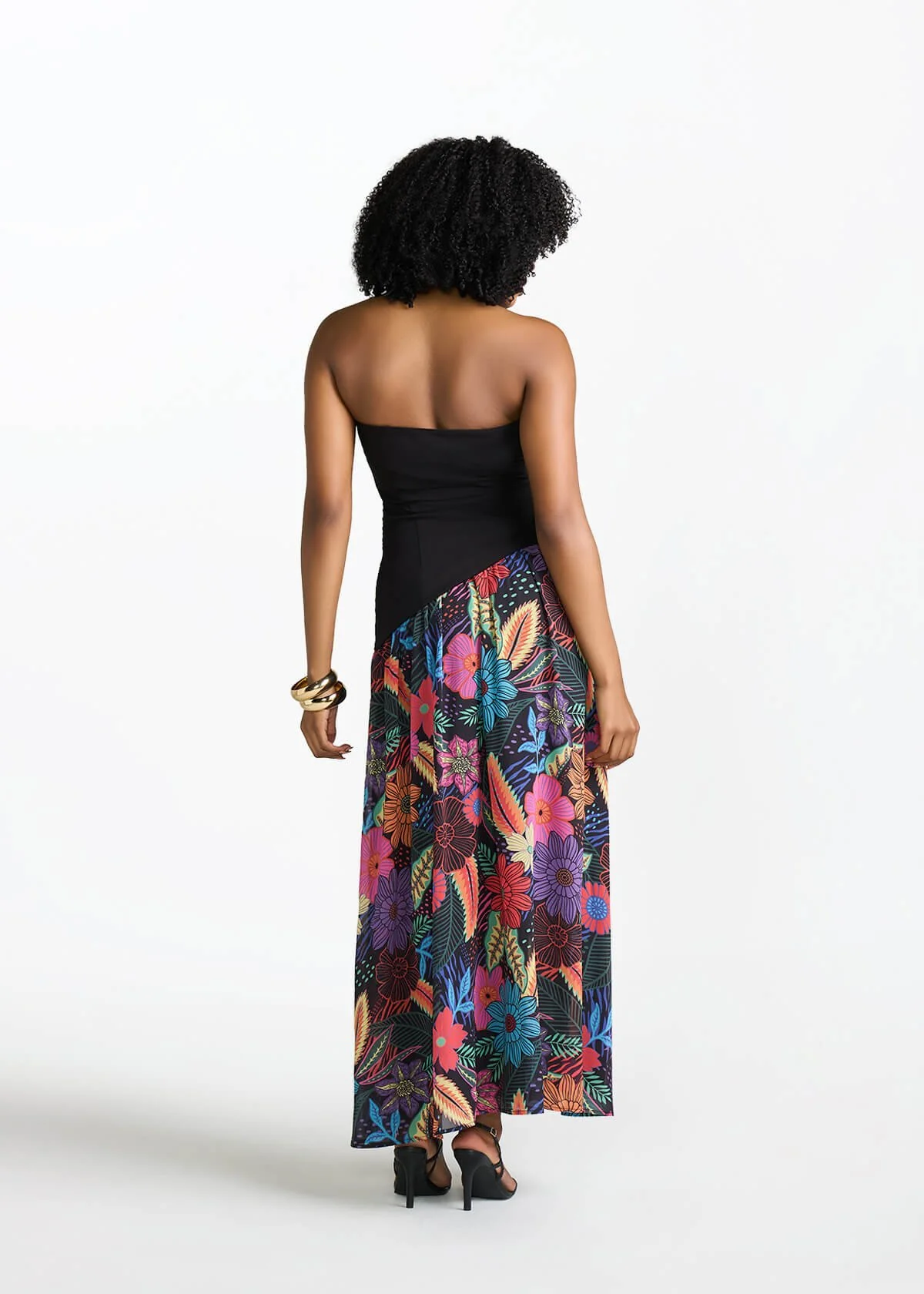 Damilola Women's African Print Strapless Dress (Black Tropical Floral) - Image 4