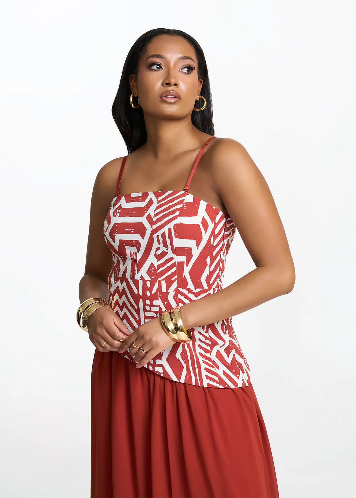 Damilola Women's African Print Strapless Dress (Brick Multipattern) - Image 4