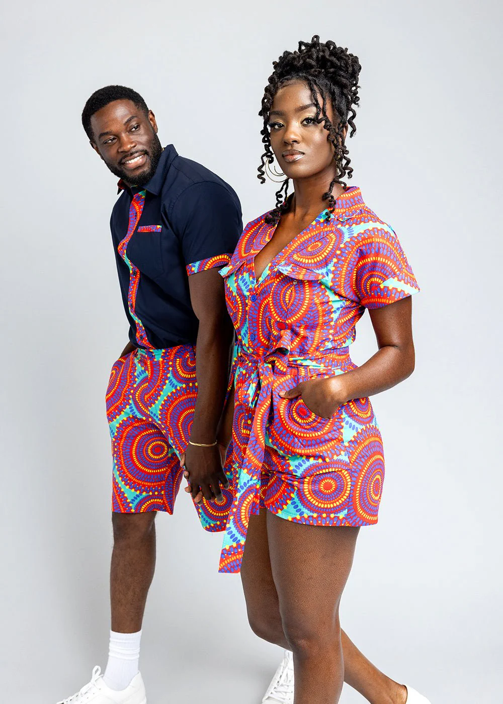 Debare Men's African Print Shorts (Turquoise Red Circles)- Clearance - Image 5